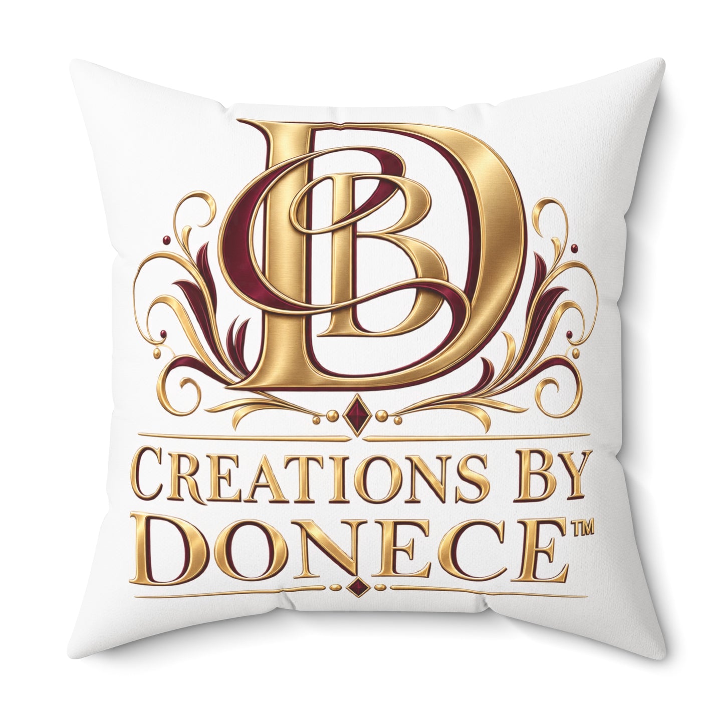 Decorative Logo Pillow — "Creations by Donece" Gold Monogram Accent Pillow