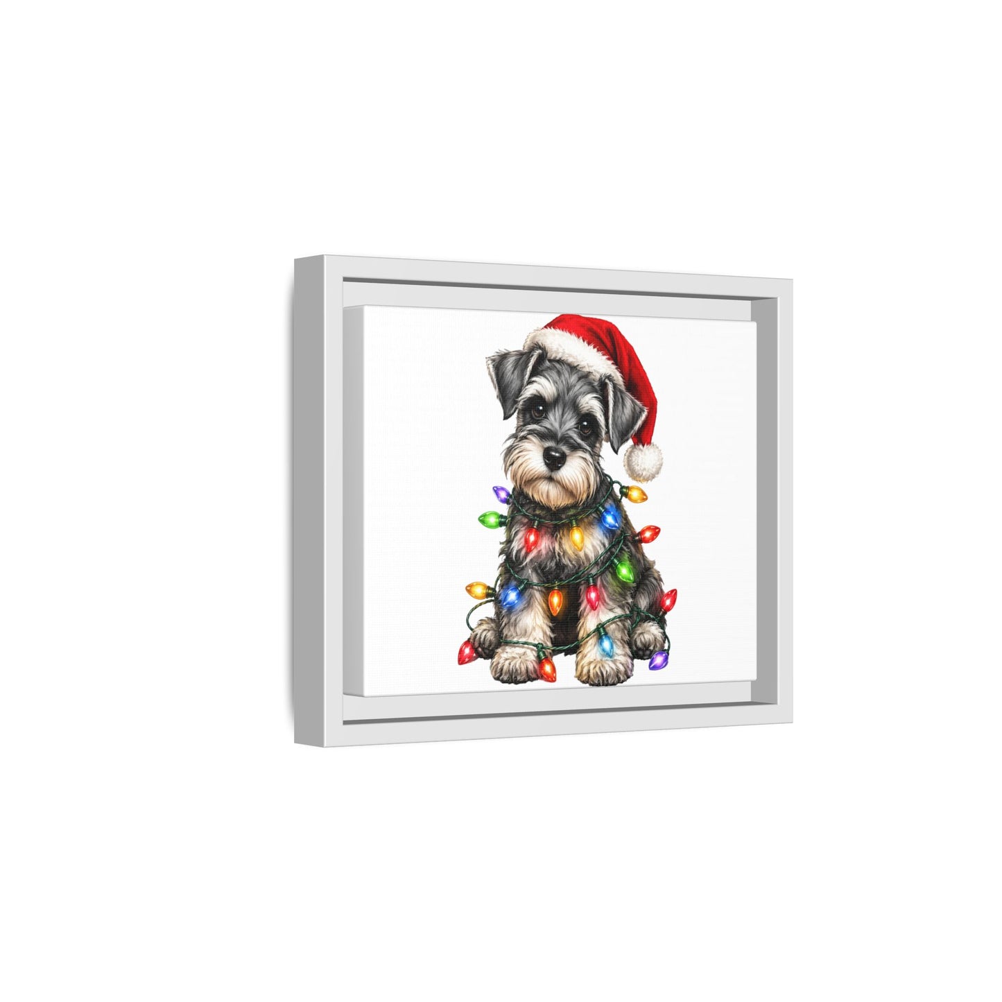 Holiday Schnauzer Canvas Print — Framed Matte Wall Art with Christmas Lights