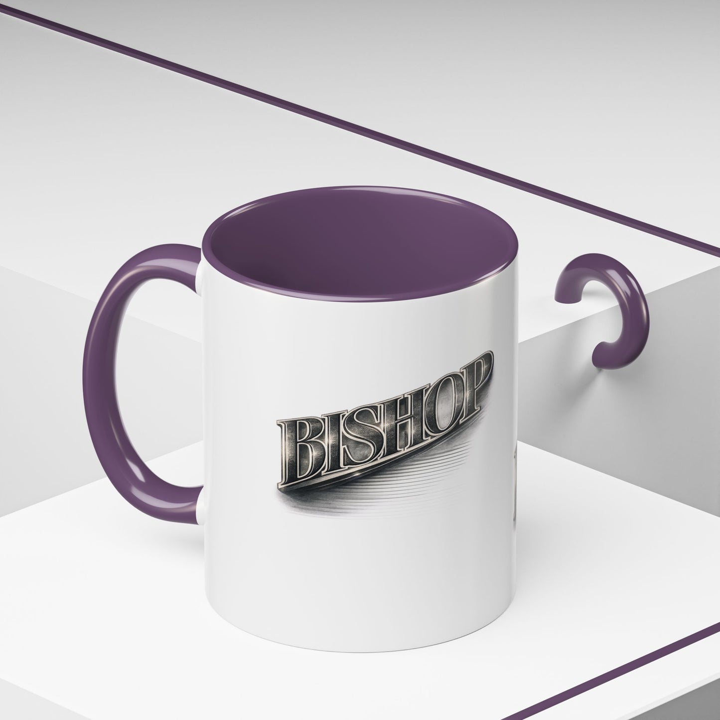 Vintage 'Bishop' Accent Coffee Mug — Retro Metallic Text Ceramic Mug (11/15oz)