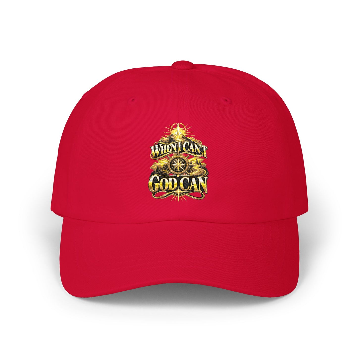 Dad Cap — Vintage Gold Crest "When I Can, God Can" Embroidered Hat