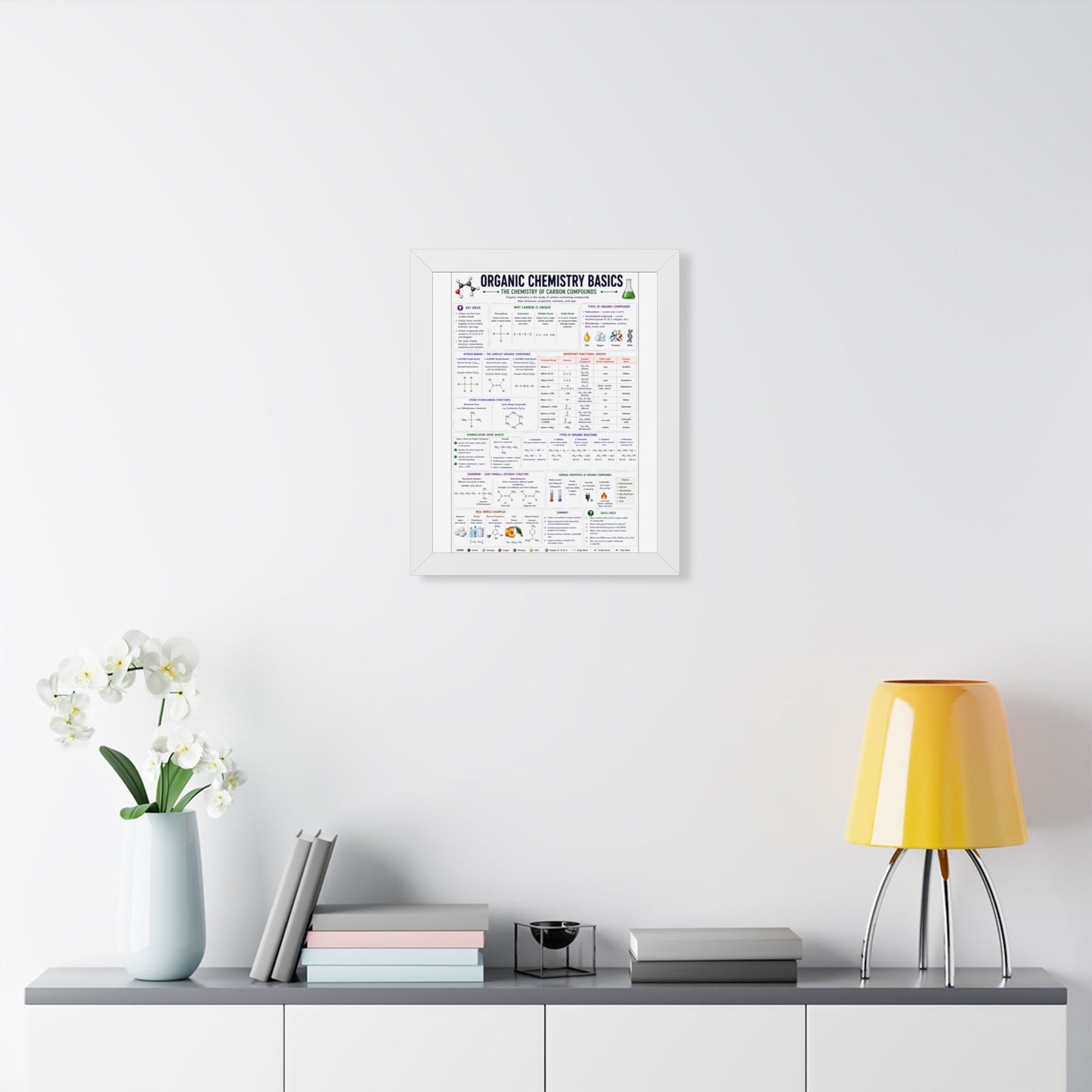 Organic Chemistry Basics Framed Poster — Study Reference Chart for Students