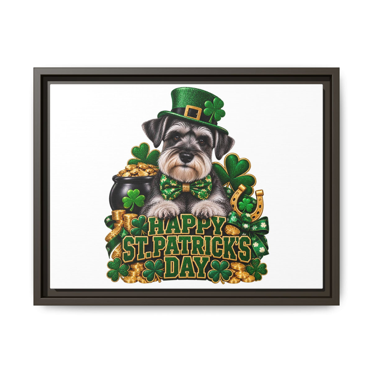 Happy St. Patrick’s Day Schnauzer Framed Canvas