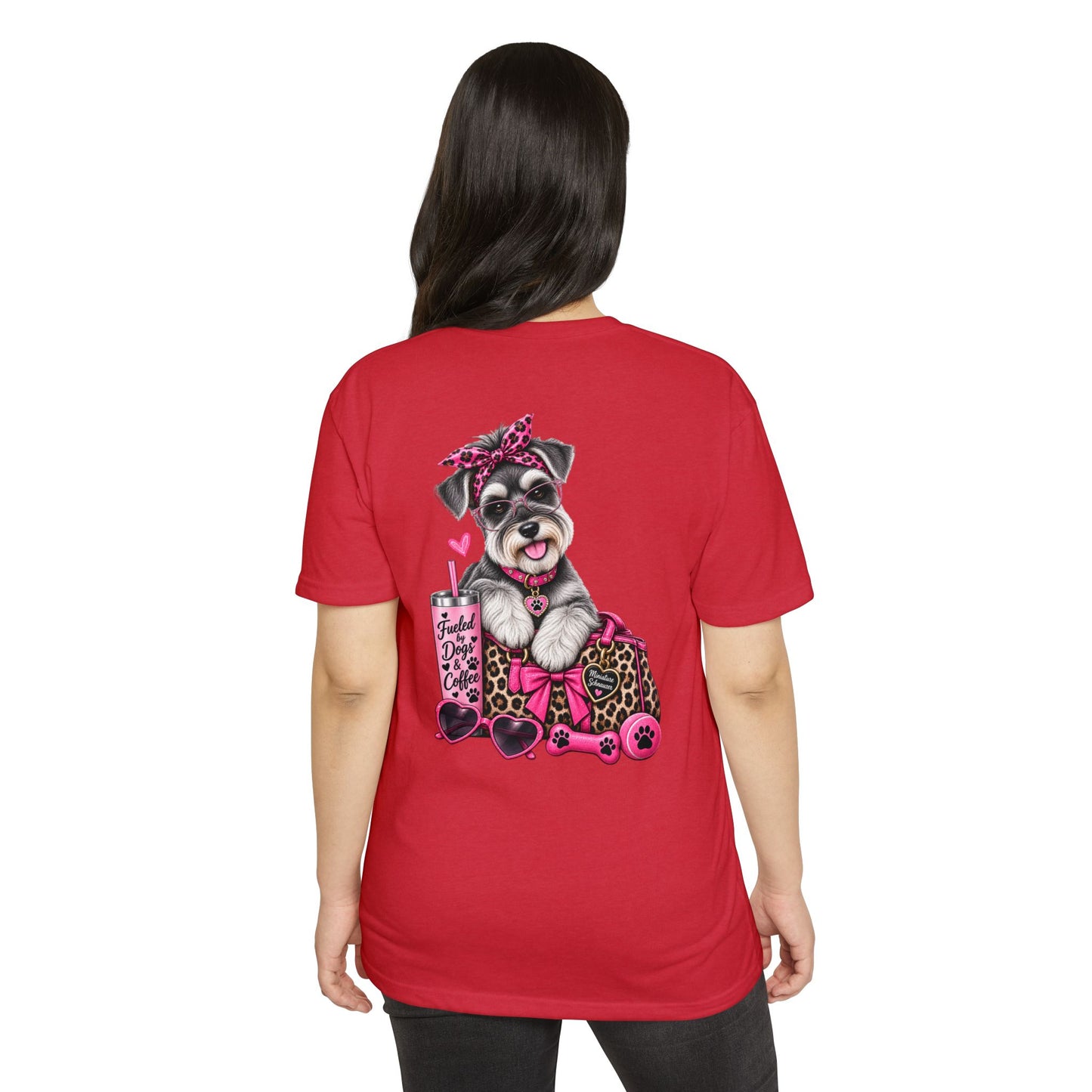 Schnauzer Fashion Tee — Cute Dog with Leopard Bag & 'Faith, Dog, Coffee' Design