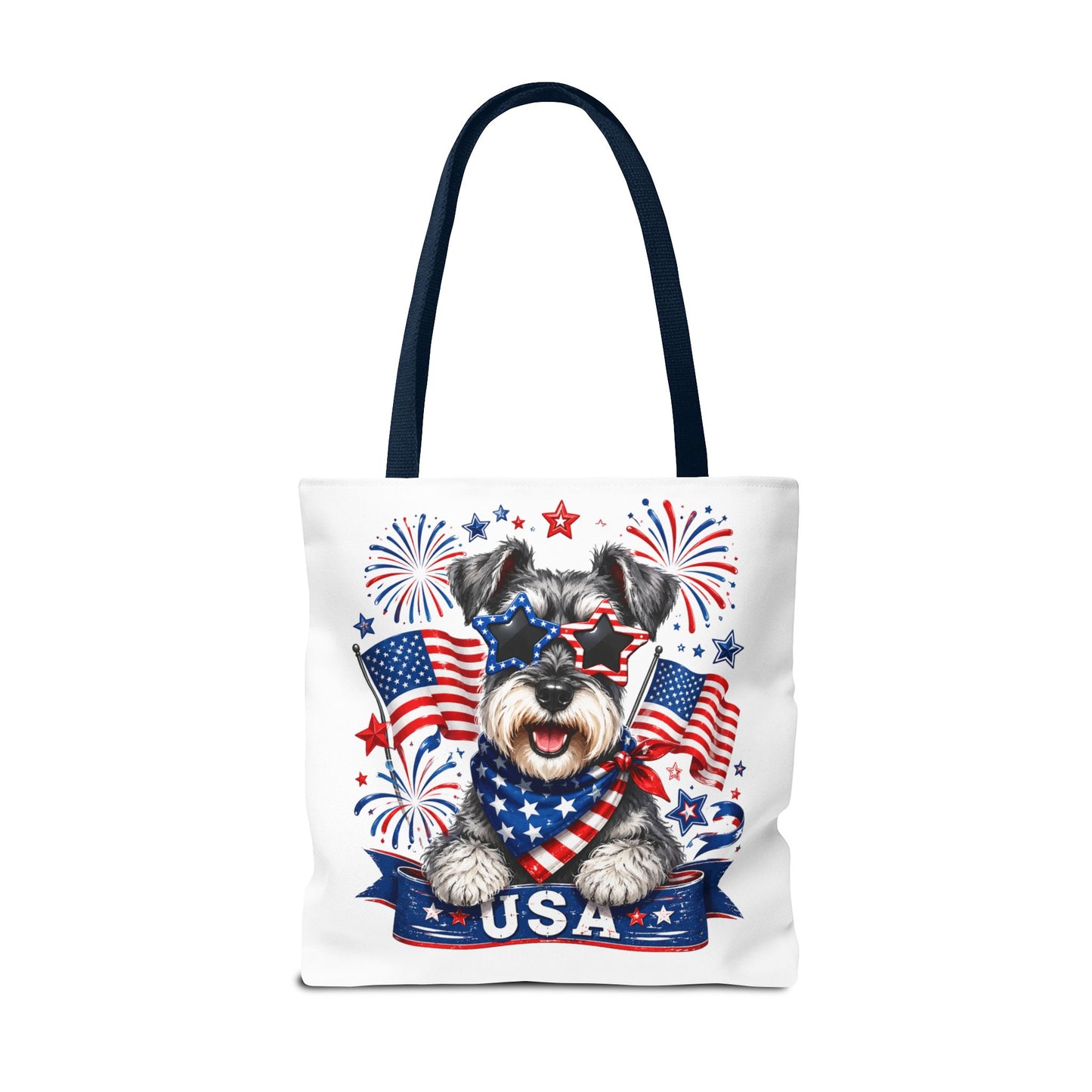 Patriotic Schnauzer Tote Bag — USA Flag Fireworks All-Over Print