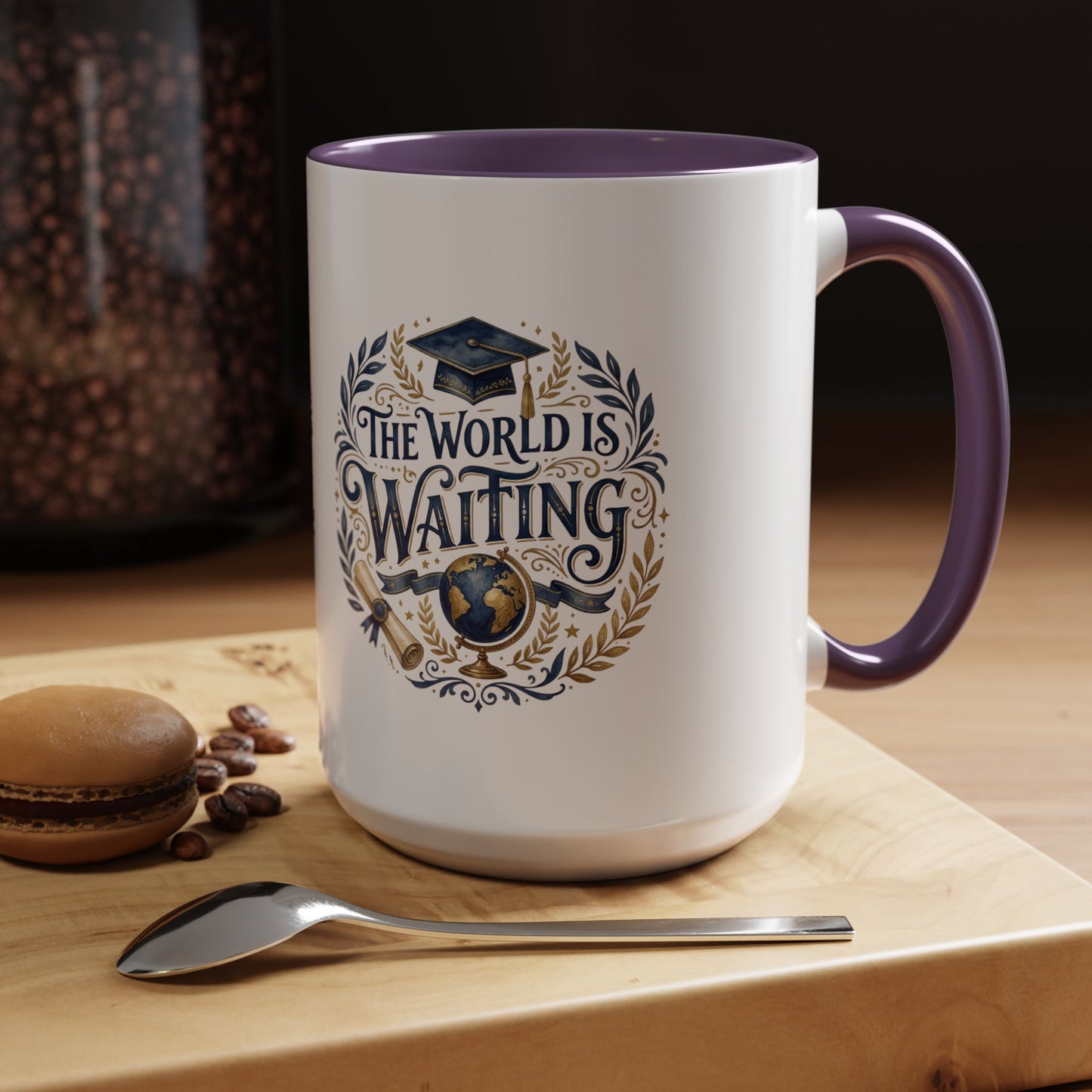 The World Is Waiting Graduation Coffee Mug — Inspirational Grad Gift (11/15oz)