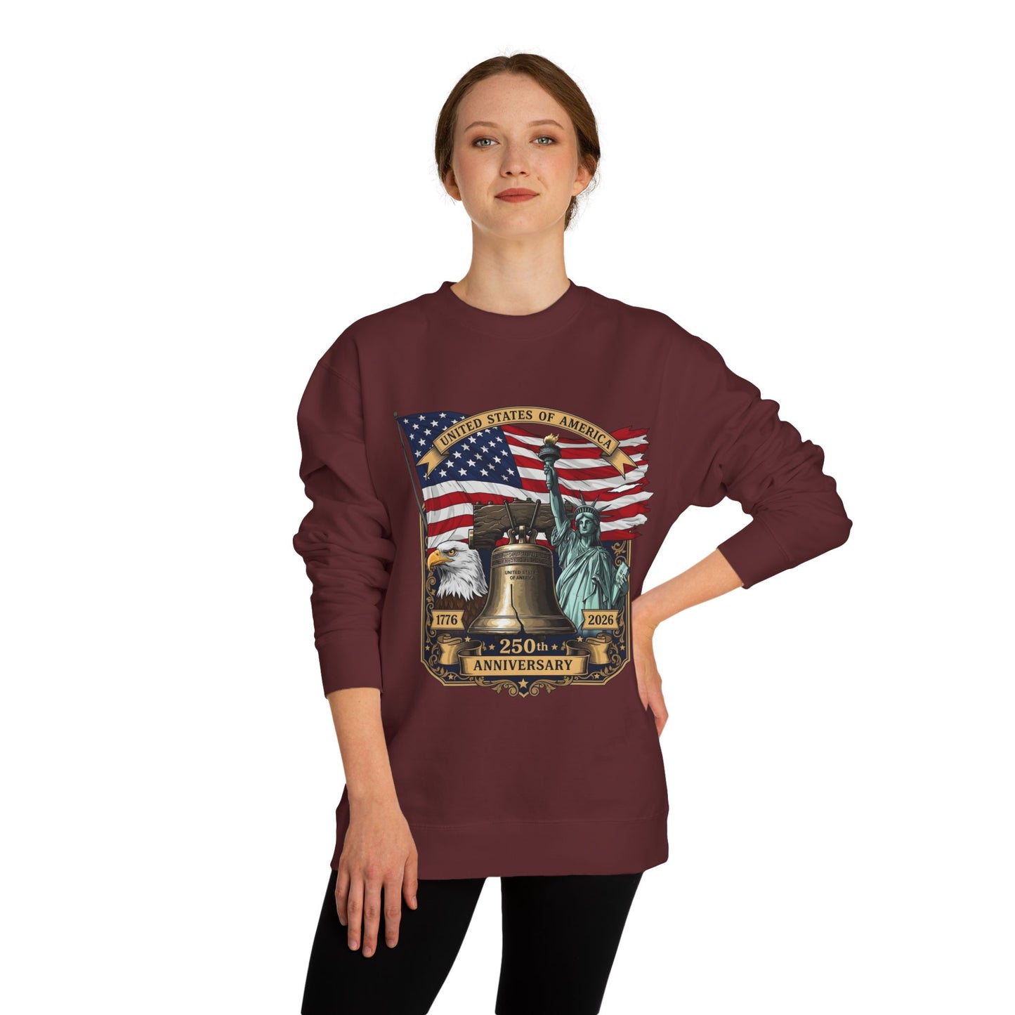Liberty 250th Anniversary Sweatshirt — American Flag, Liberty Bell & Statue of Liberty Graphic