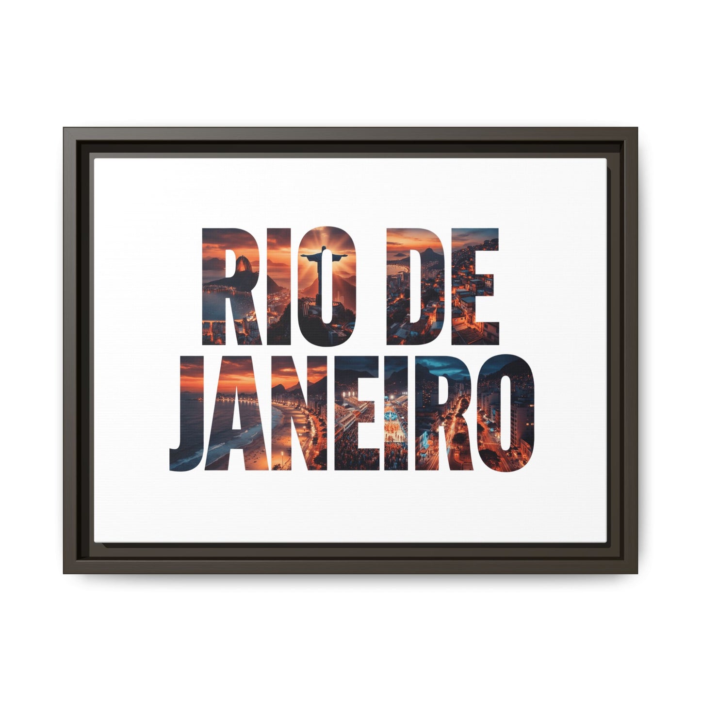 Rio de Janeiro Matte Canvas Framed Print — Sunset Cityscape Typography Wall Art