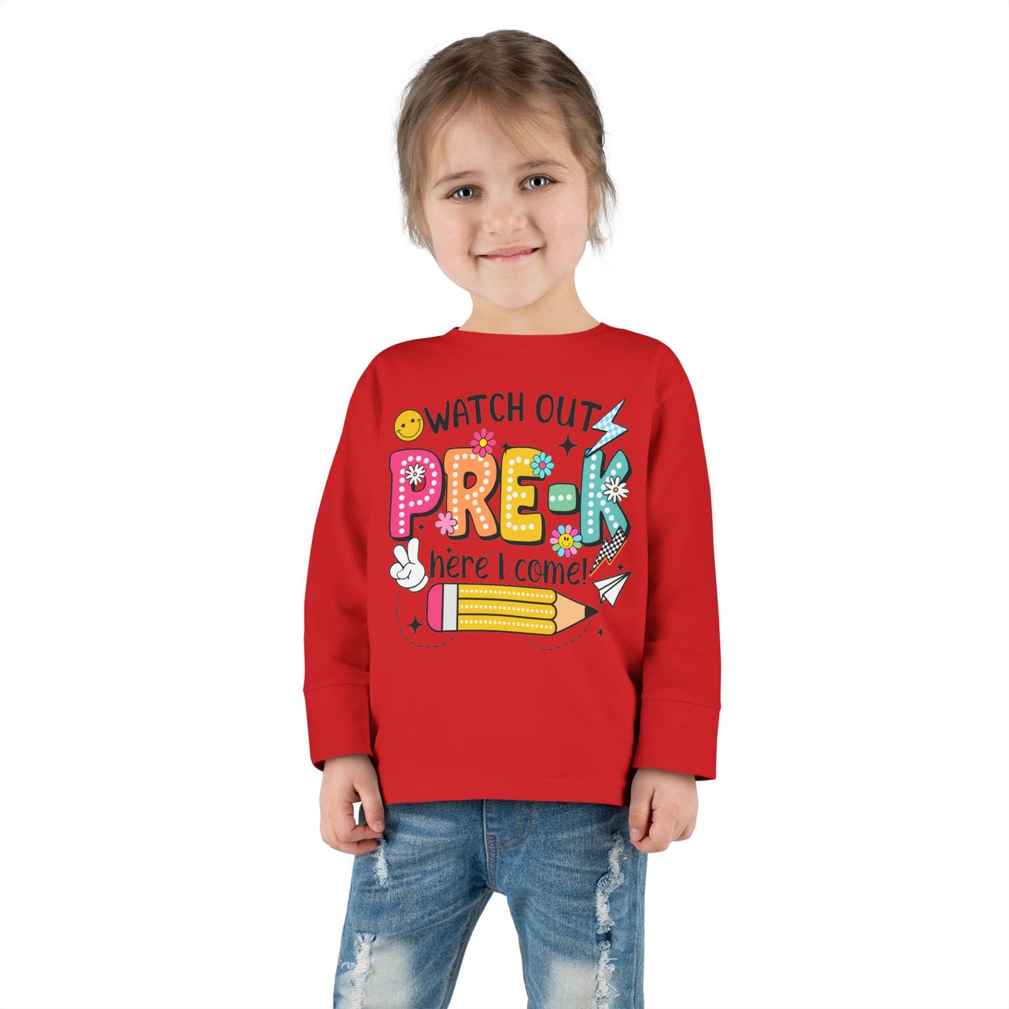 Pre-K Toddler Long Sleeve Tee - "Watch Out Pre-K Here I Come" Back-to-School Shirt