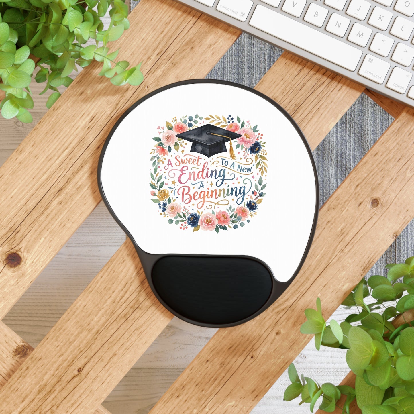 Graduation Floral Mouse Pad with Wrist Rest — "A Sweet Ending to a New Beginning"