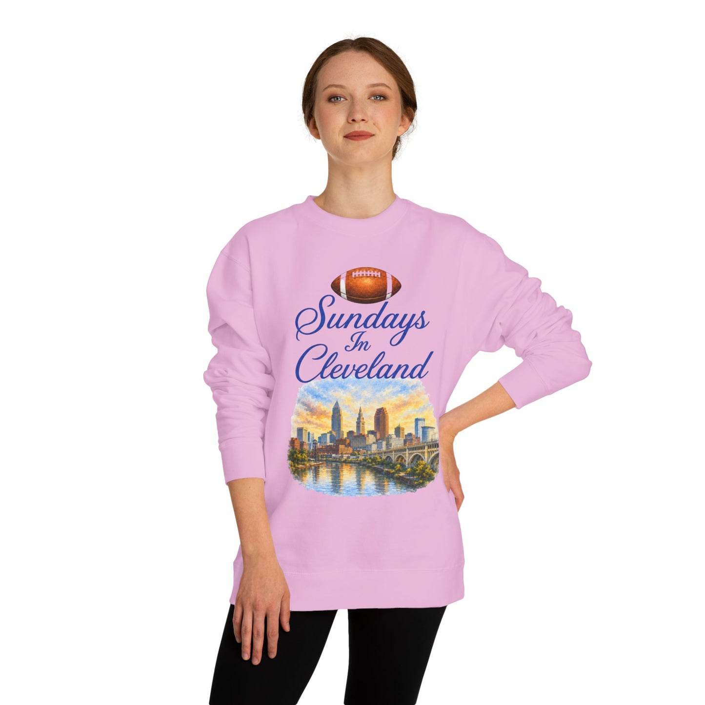 Sundays in Cleveland Football Crewneck Sweatshirt — Cleveland Skyline Game Day Pullover