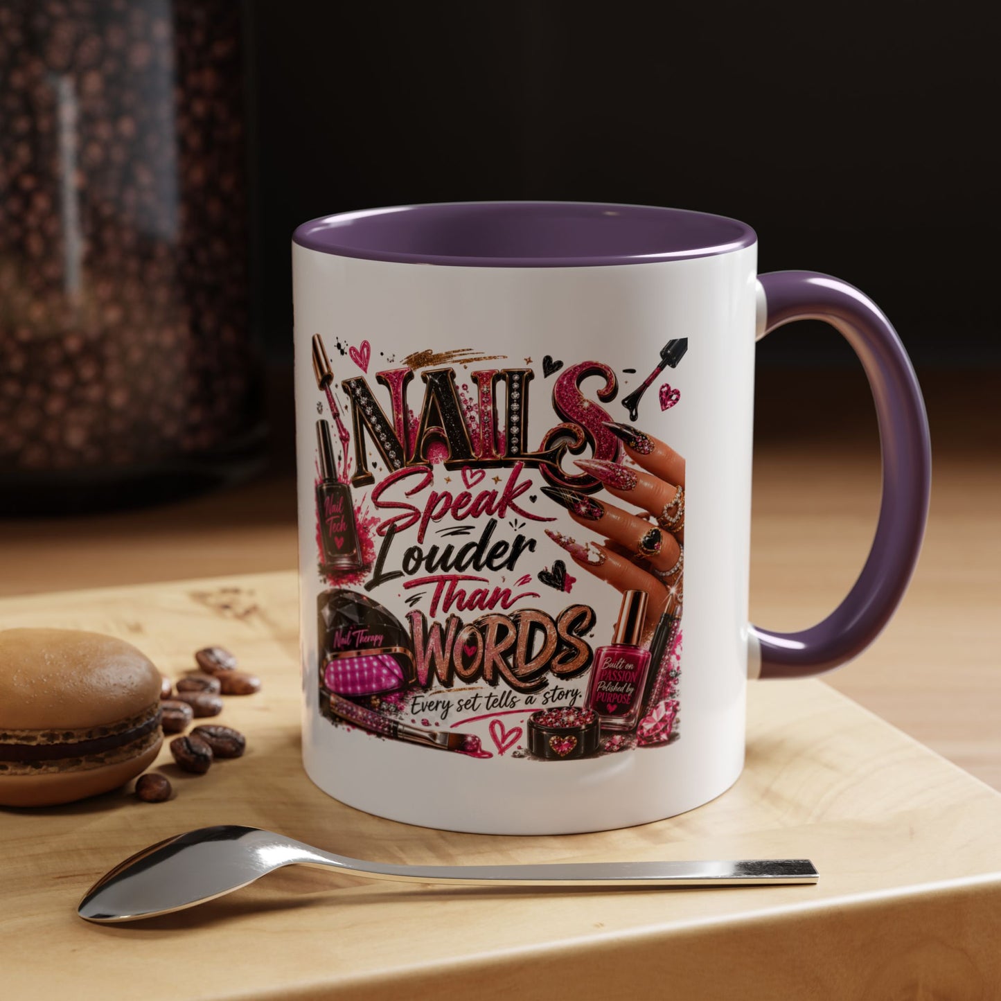 Nails Speak Louder Than Words Accent Coffee Mug — Pink Manicure Beauty Gift (11/15oz)
