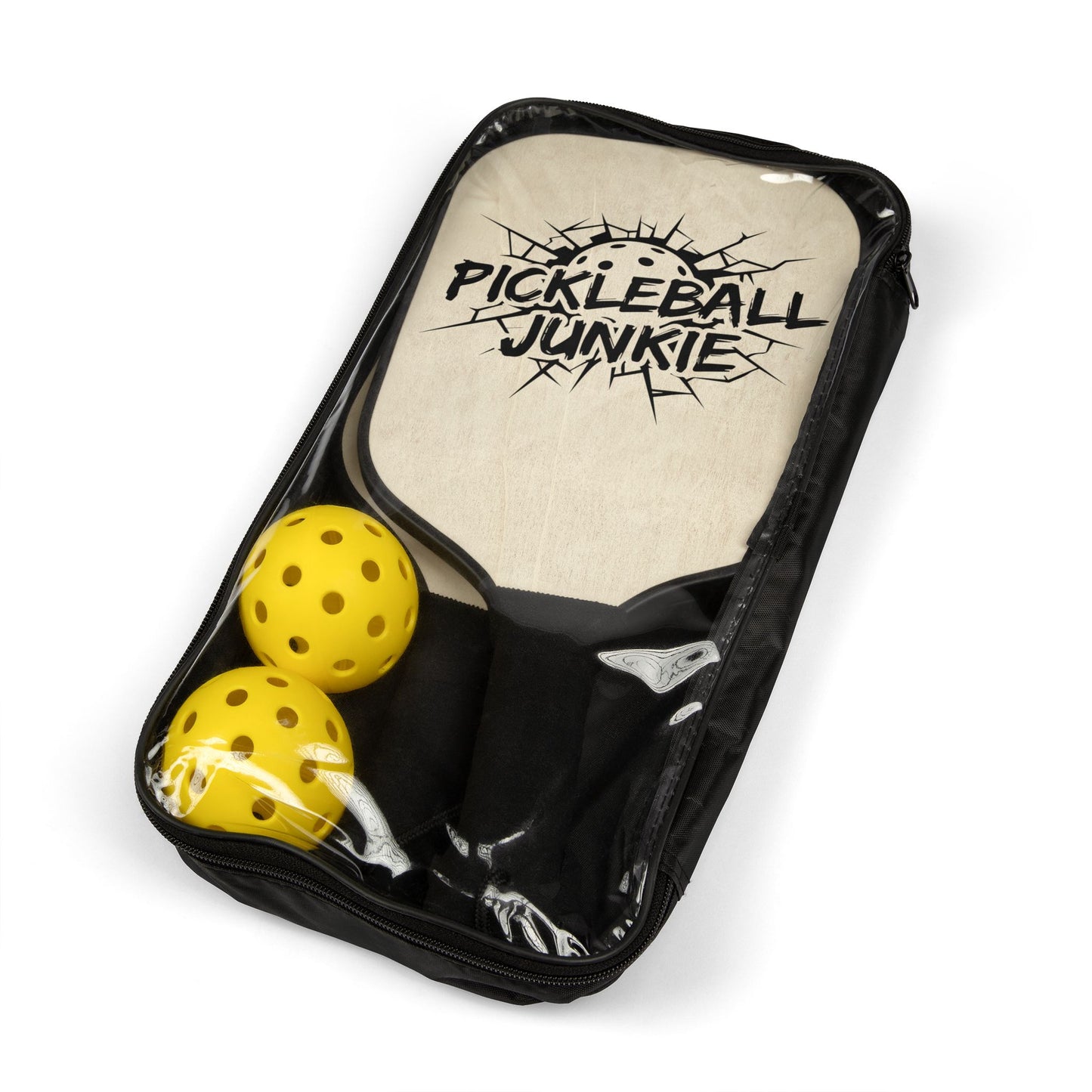 Pickleball Paddle Set — "Pickleball Junkie" Wooden Paddles with Balls