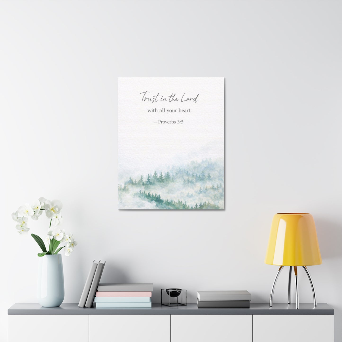 Stretched Canvas - "Trust in the Lord" Proverbs 3:5 Watercolor Forest Wall Art