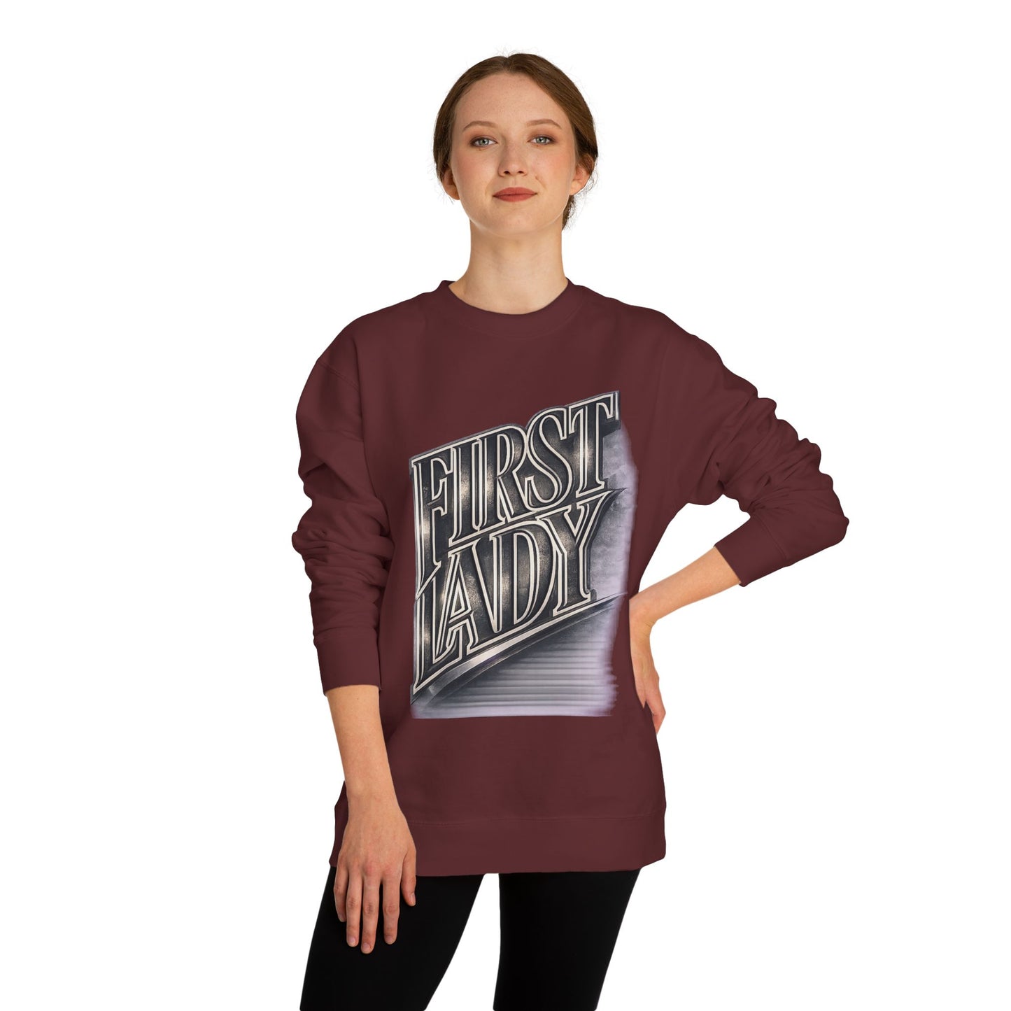 First Lady Graphic Sweatshirt — Retro Metallic Typography Crewneck