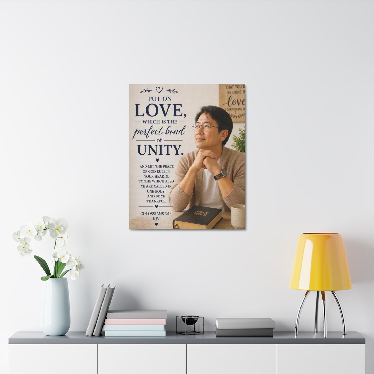 Canvas Wall Art — “Put On Love” Colossians 3:14 Religious Unity Print