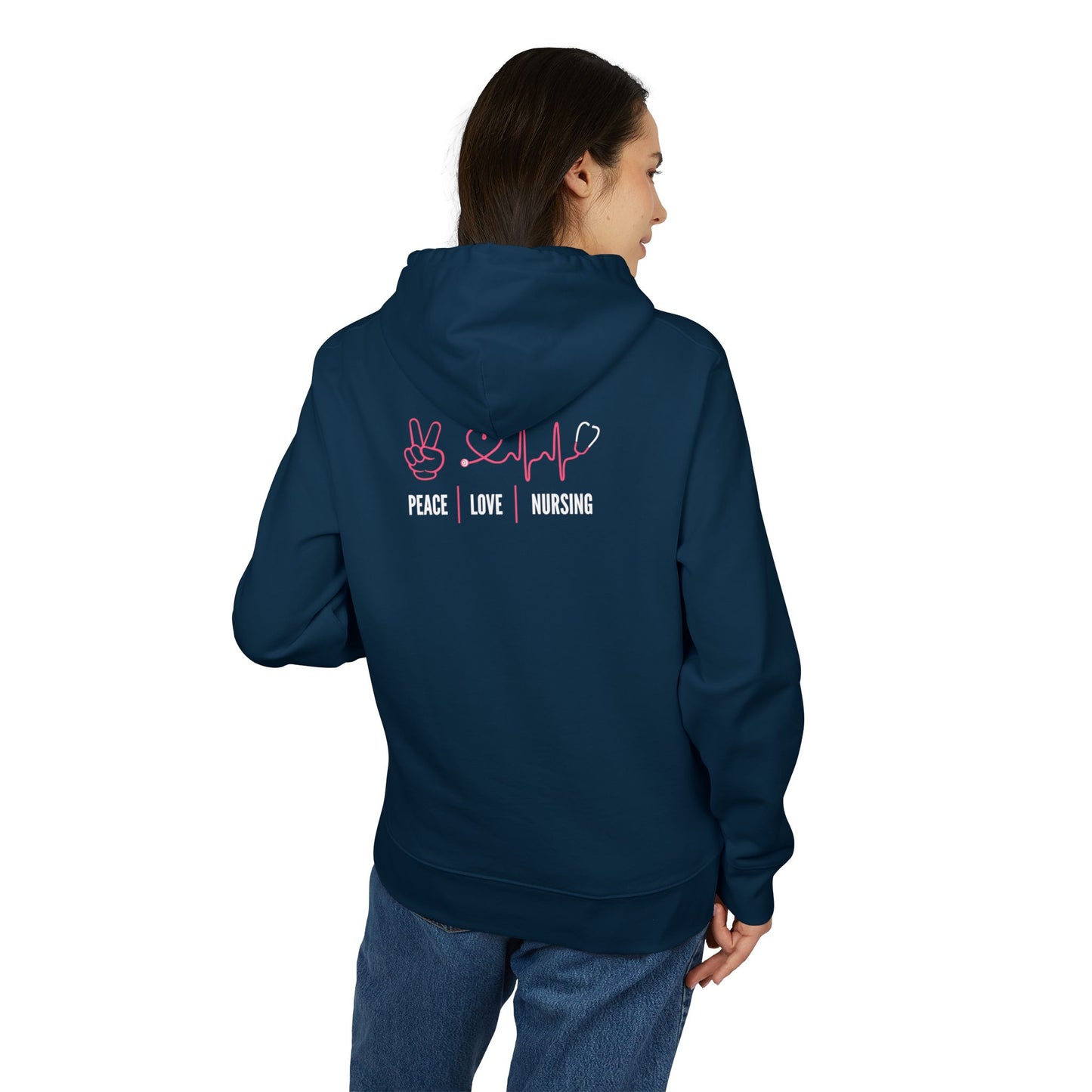 Peace Love Nursing Hoodie — Nurse Pullover with Peace Sign, Heartbeat & Heart Design