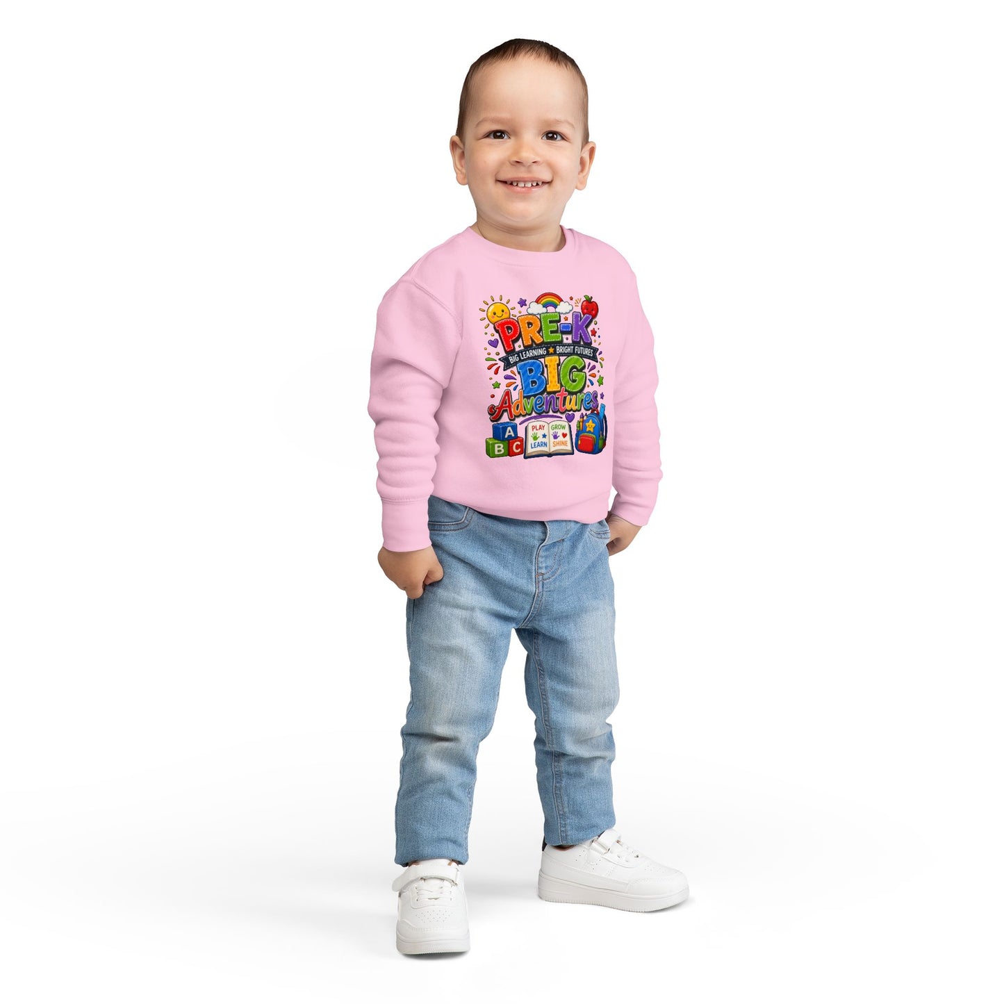 Toddler Sweatshirt — "Pre-K Big Adventures" Colorful Preschool Back-to-School Crewneck