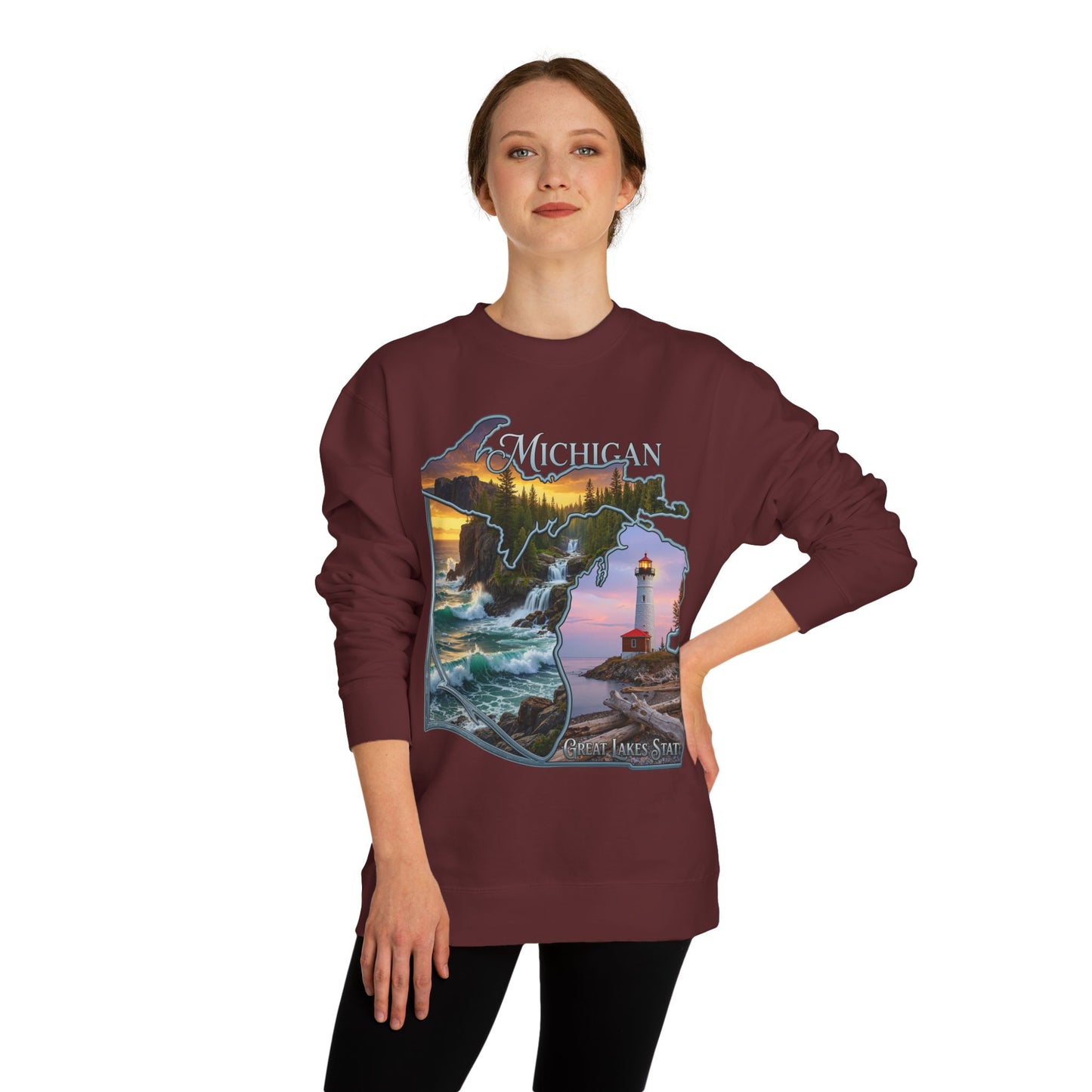 Michigan Lakes State Sweatshirt — Lighthouse & Great Lakes Scenic Pullover