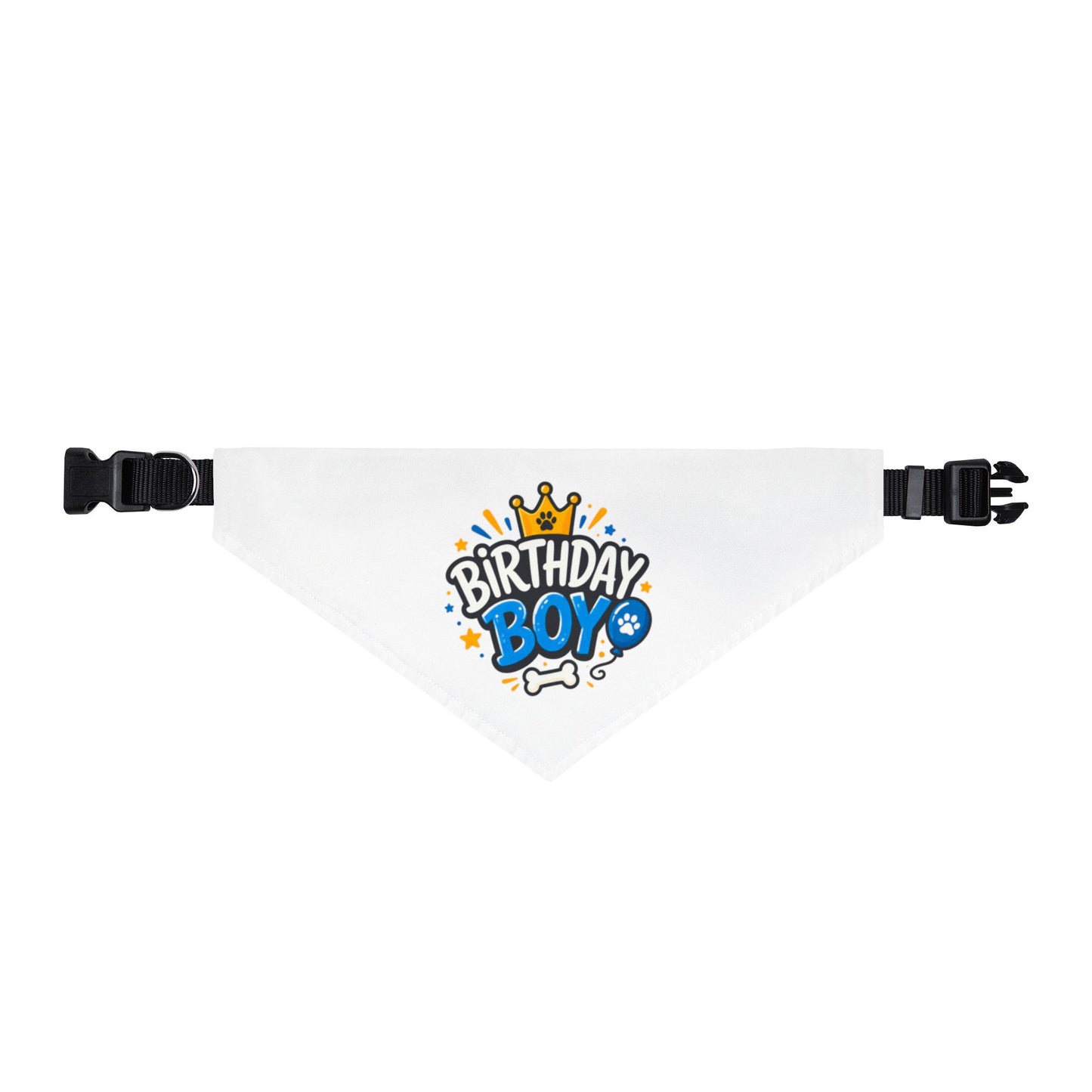 Clip-On Pet Bandana — "Birthday Boy" Dog Birthday Bandana with Crown Design