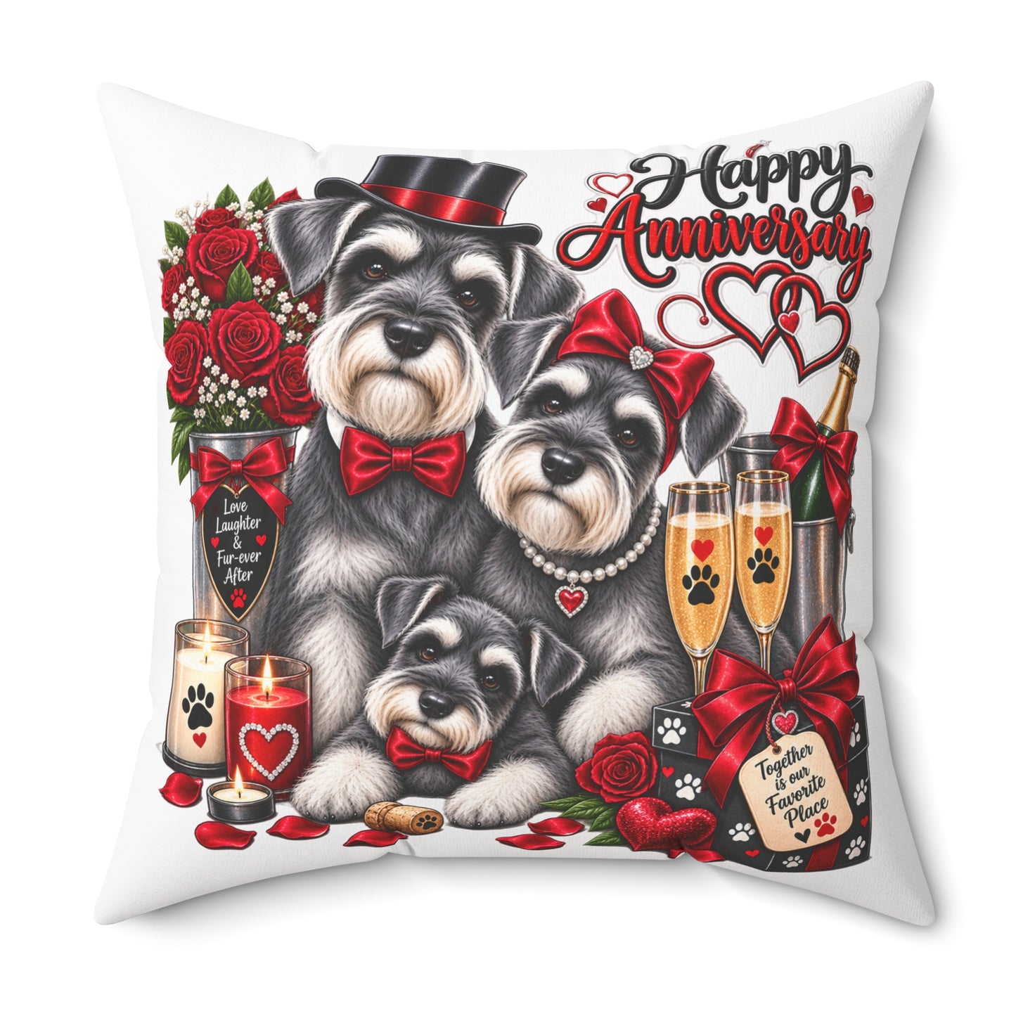 Anniversary Schnauzer Pillow — Romantic Dog Couple Decorative Throw