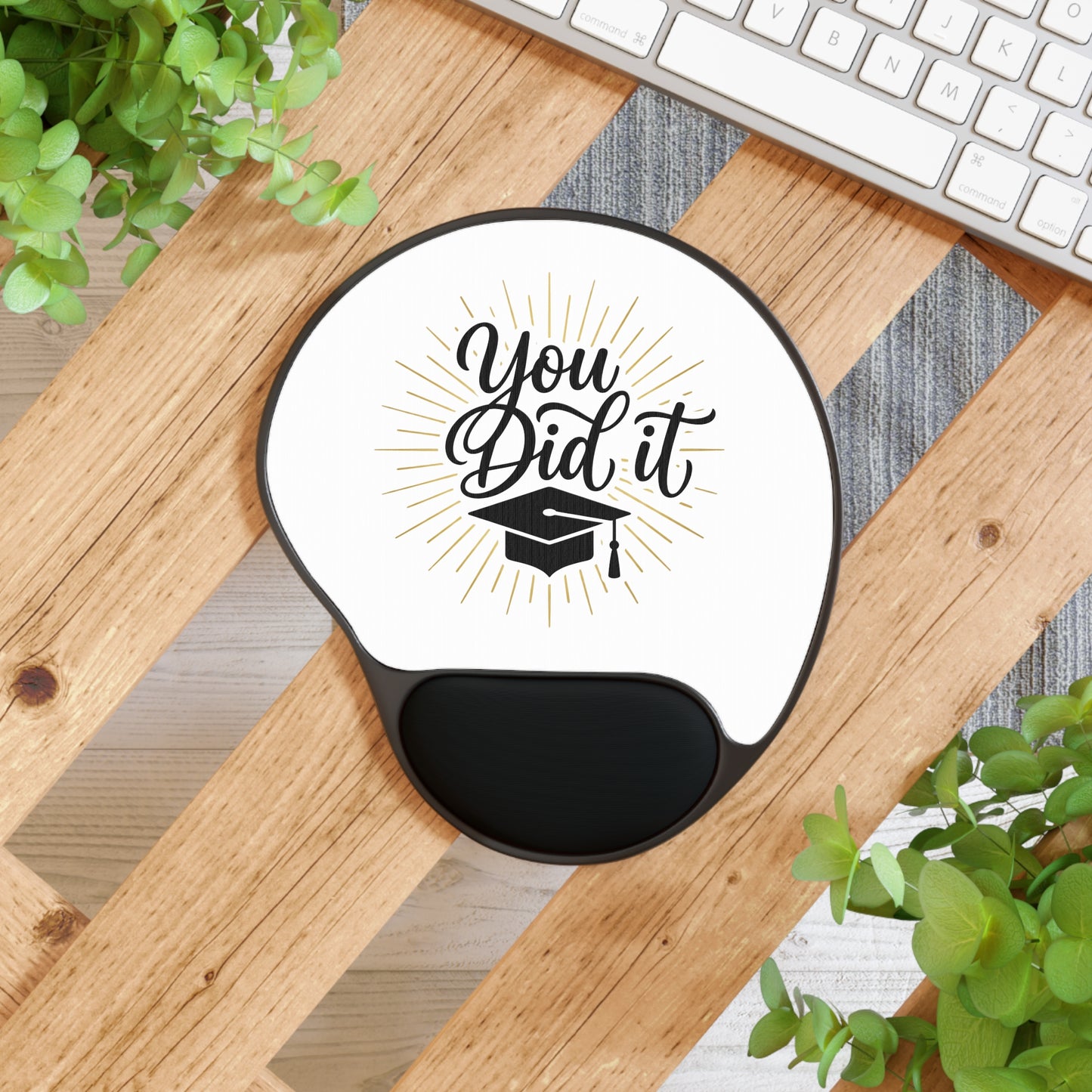 Graduation Mouse Pad with Wrist Rest — "You Did It" Cap Design