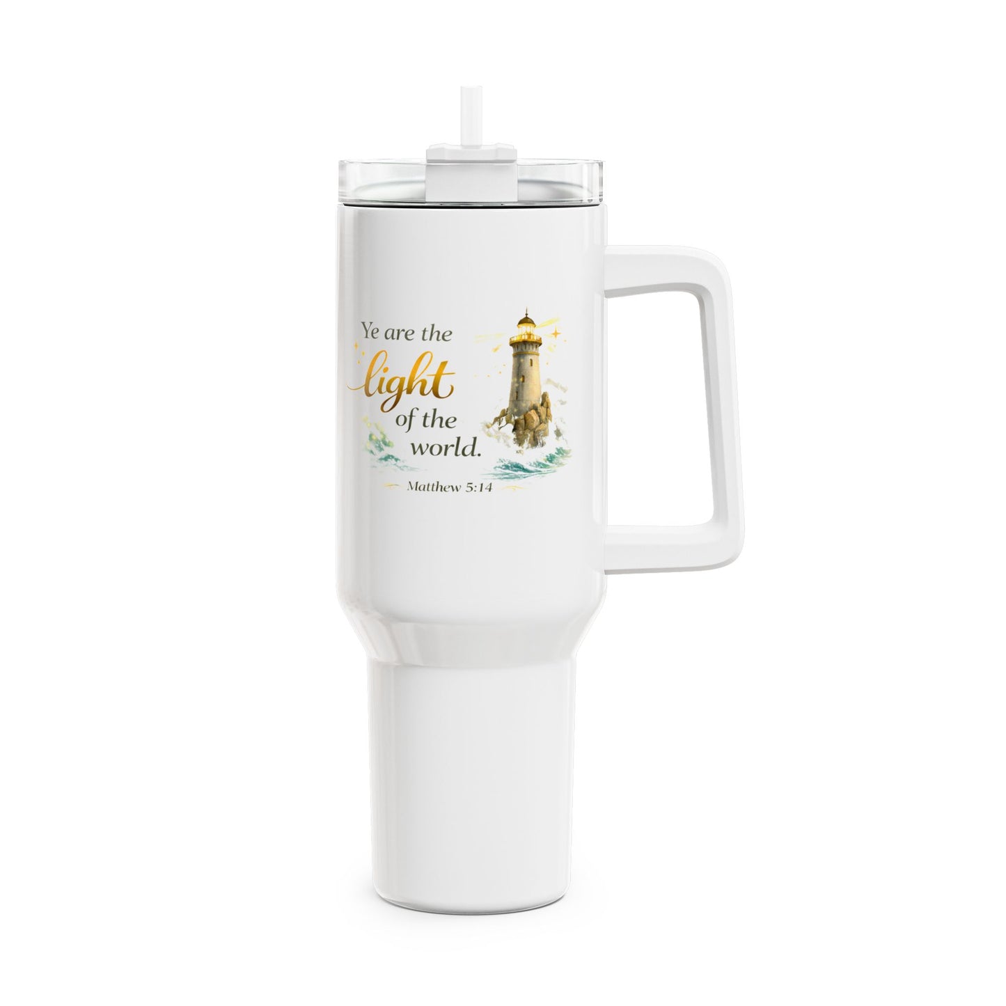 40oz Inspirational Lighthouse Tumbler — "You are the light of the world" Christian Travel Mug