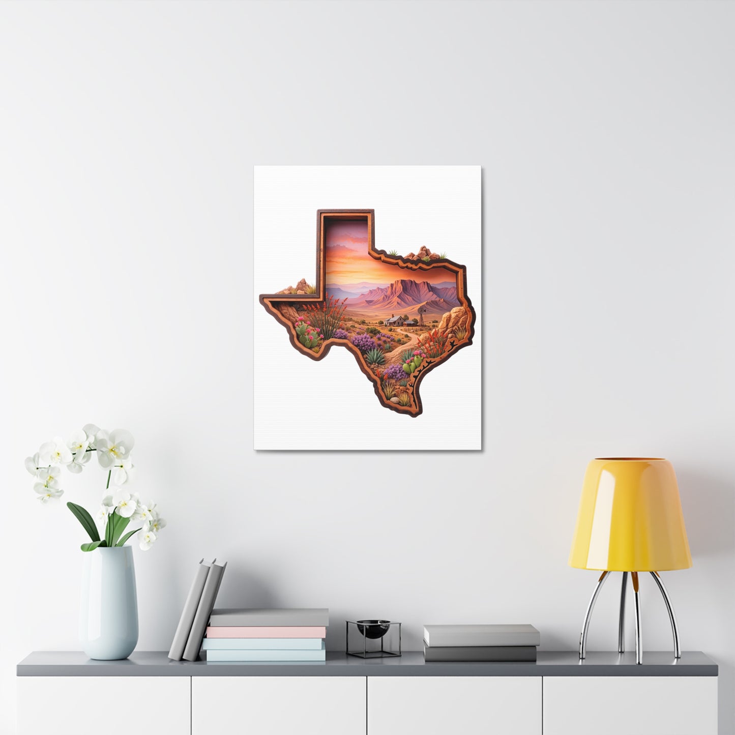 Texas Desert Landscape Stretched Canvas — Sunset State Silhouette Wall Art