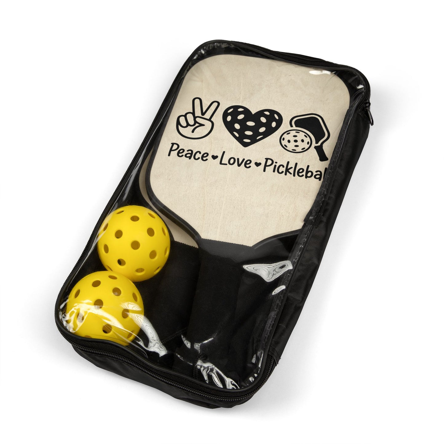 Pickleball Paddle Set — 'Peace • Love • Pickleball' Wood Paddles with Balls