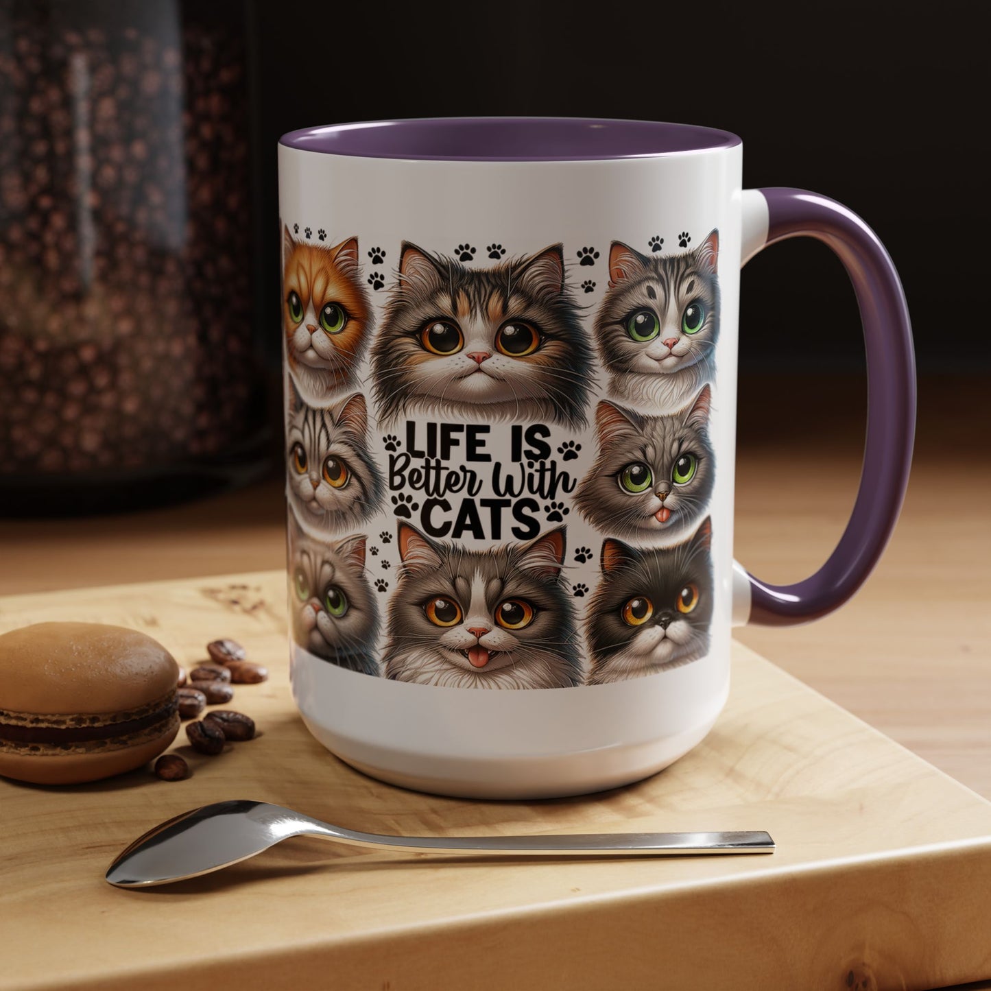 Cat Lover Coffee Mug — “Life Is Better With Cats” Accent 11/15oz