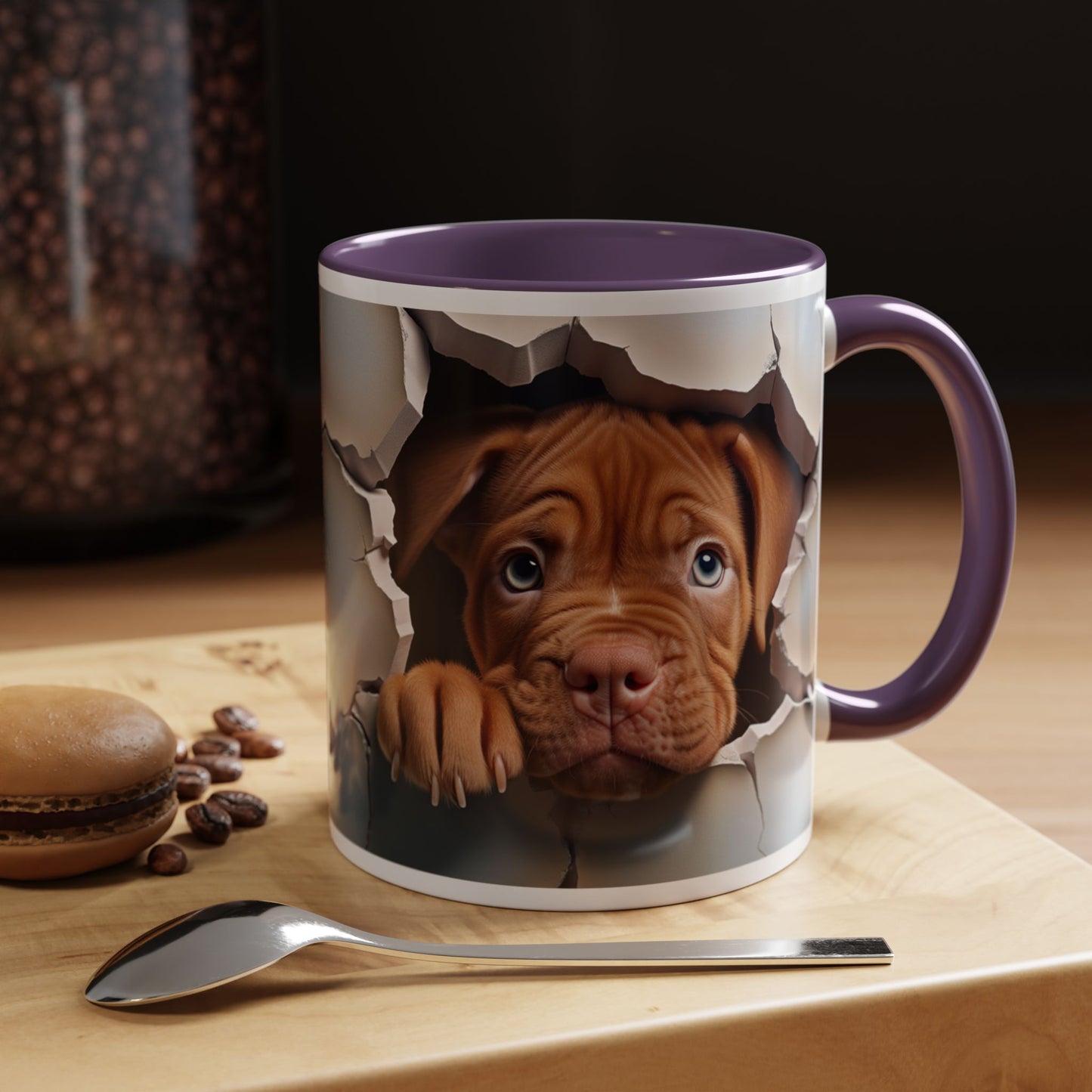 Peekaboo Puppy Accent Coffee Mug — Cute Brown Puppy Breaking Through Design (11/15oz)