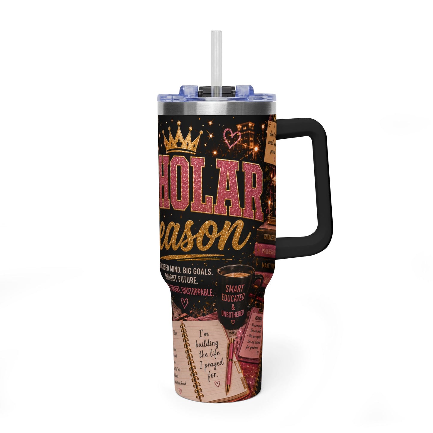 40oz Vacuum Tumbler — 'School Season' Black Girl Magic Study Vibes