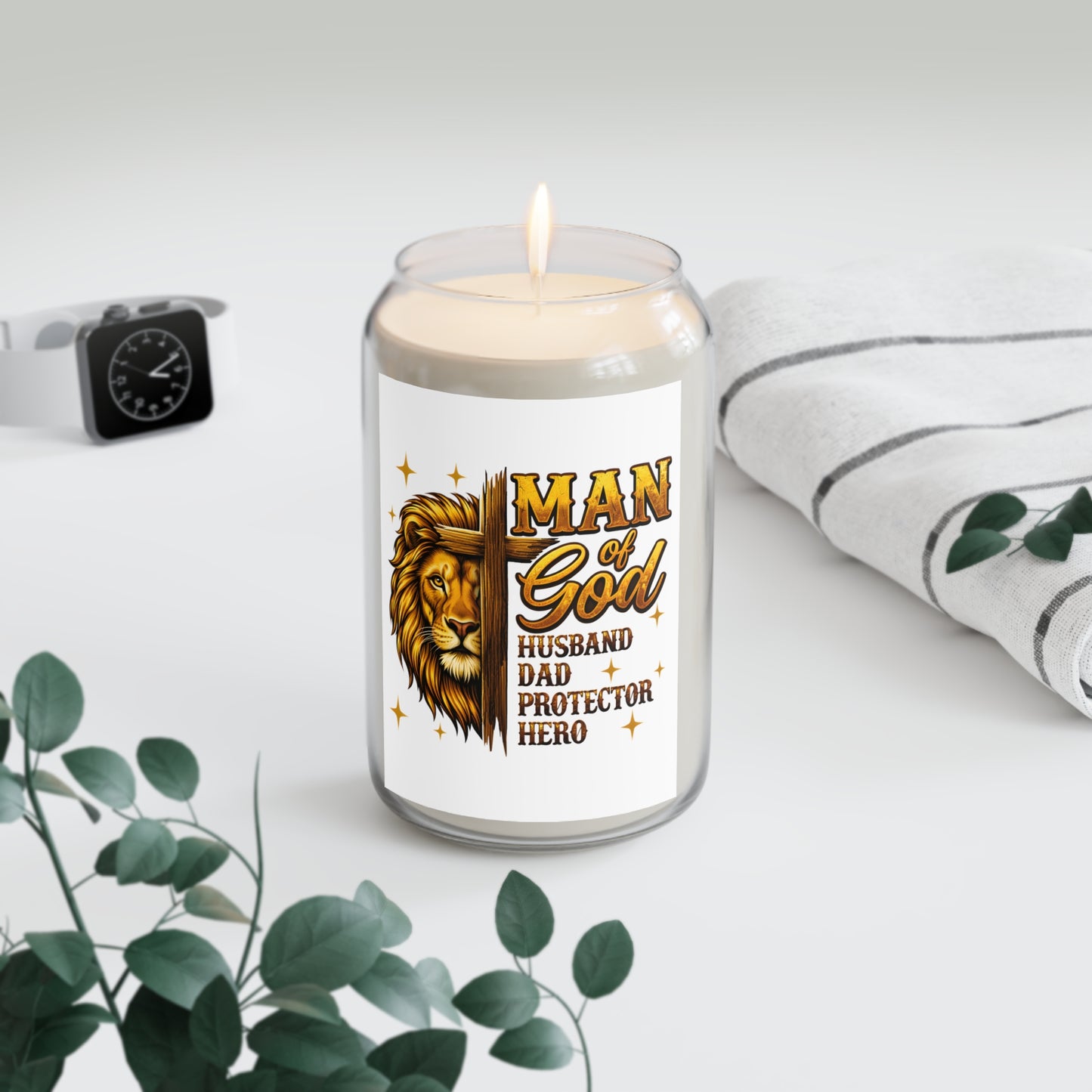 Man of God Scented Soy Candle — 'Husband Dad Protector Hero' 13.75oz