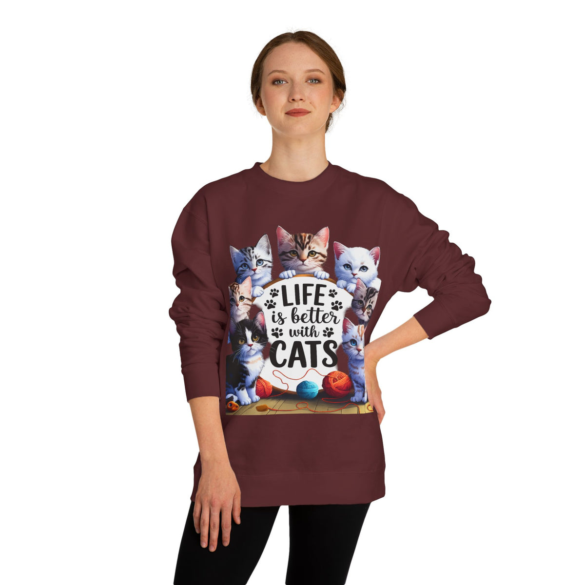 Cats Crewneck Sweatshirt — "Life Is Better With Cats" Cozy Cat Lover Pullover