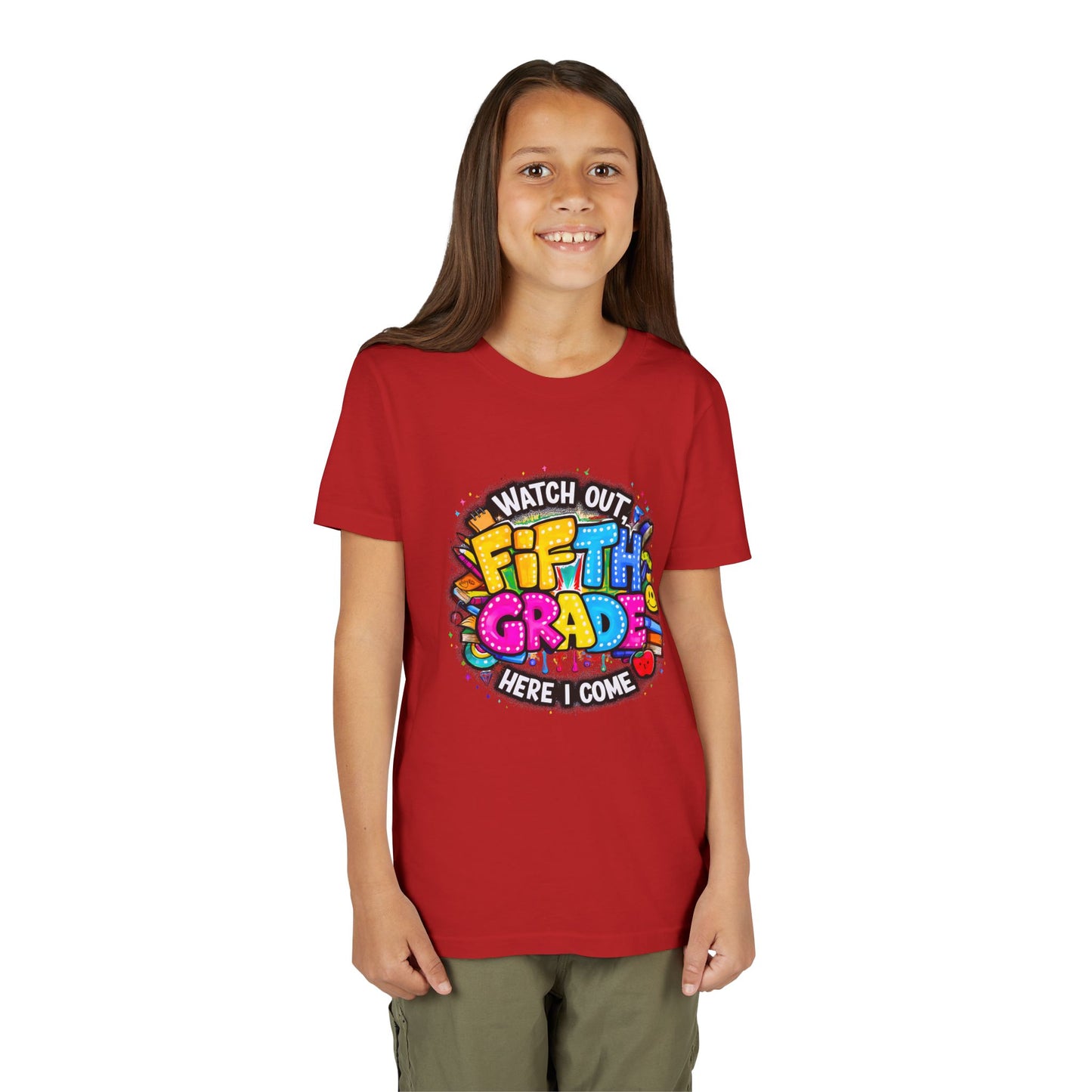 Fifth Grade T‑Shirt for Kids - "Watch Out Fifth Grade Here I Come" Back-to-School Tee