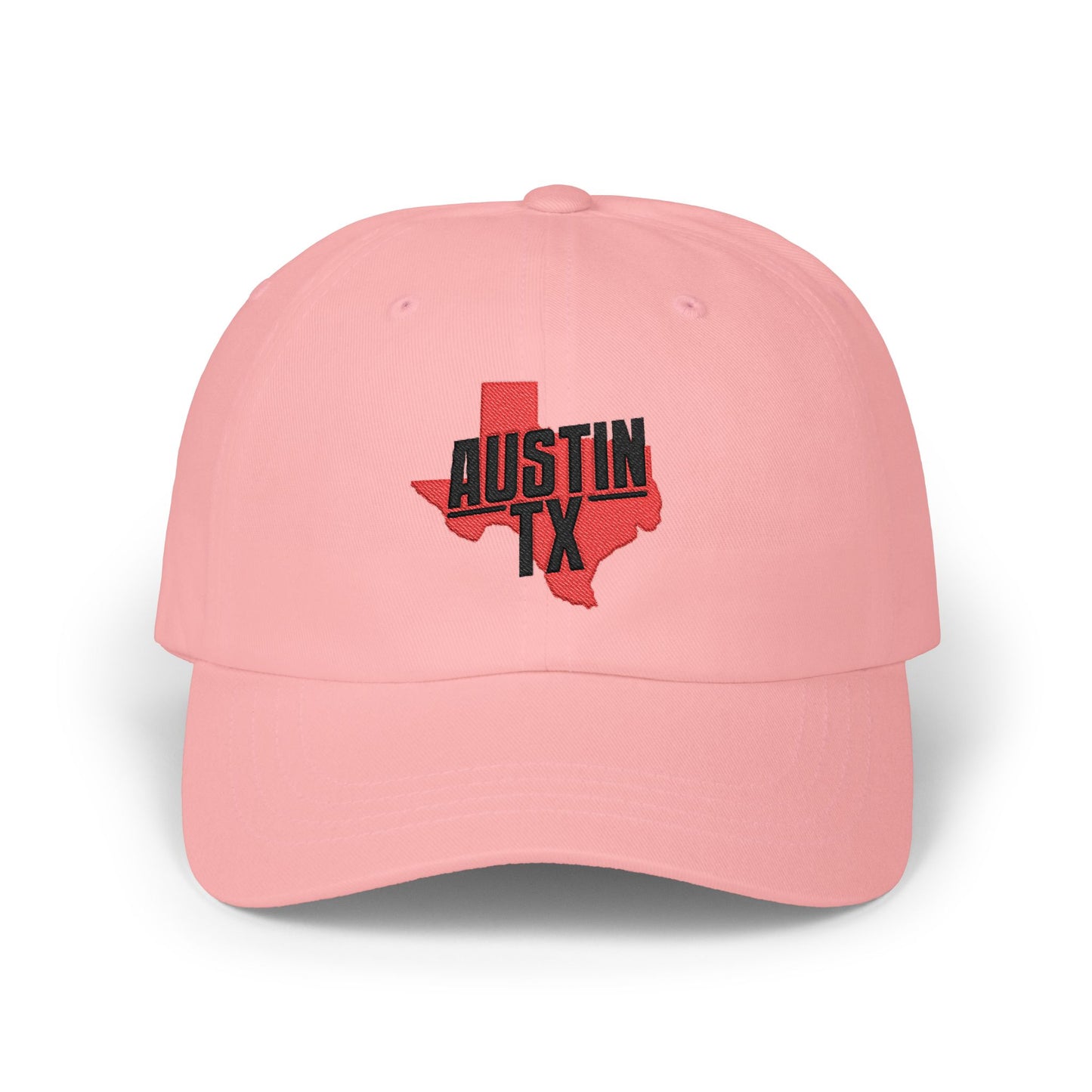 Austin TX Dad Cap — Red Texas Outline Embroidered Hat