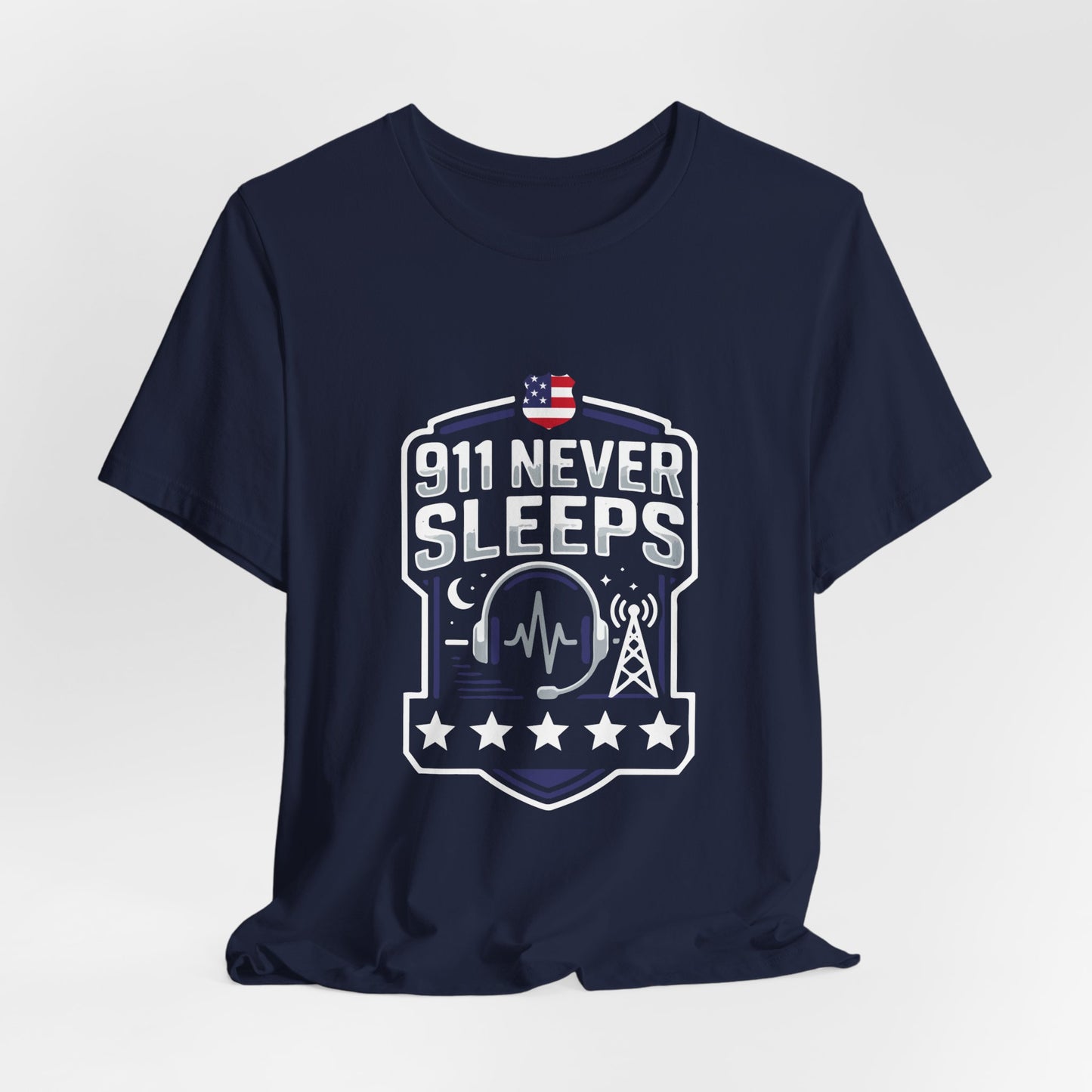 911 Never Sleeps Tee — Emergency Dispatcher / First Responder Tribute Shirt