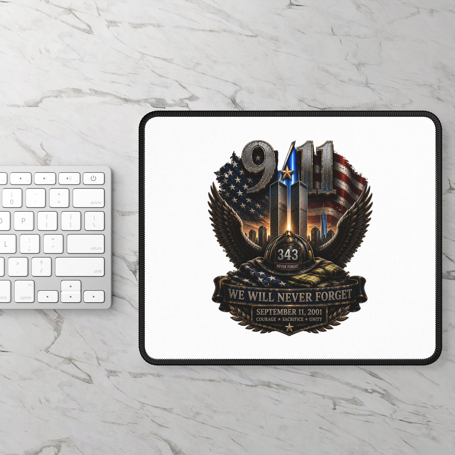 9/11 Memorial Gaming Mouse Pad — 'We Will Never Forget' Tribute
