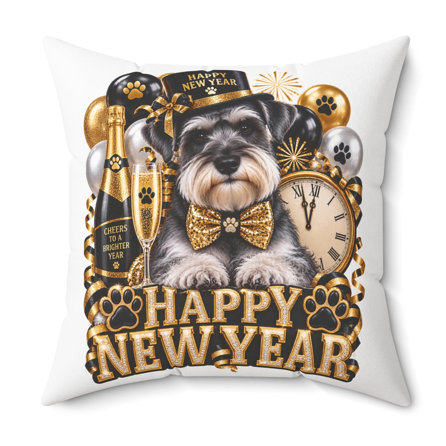 Happy New Year Schnauzer Pillow