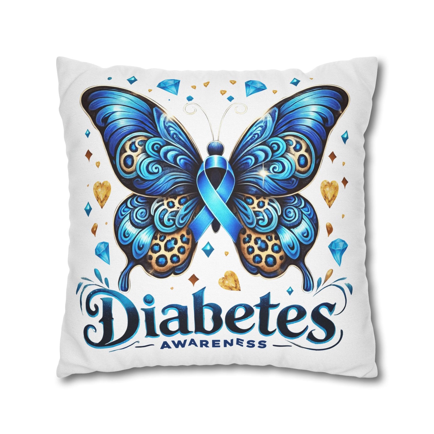 Diabetes Awareness Butterfly Pillowcase — Blue Ribbon Square Pillow