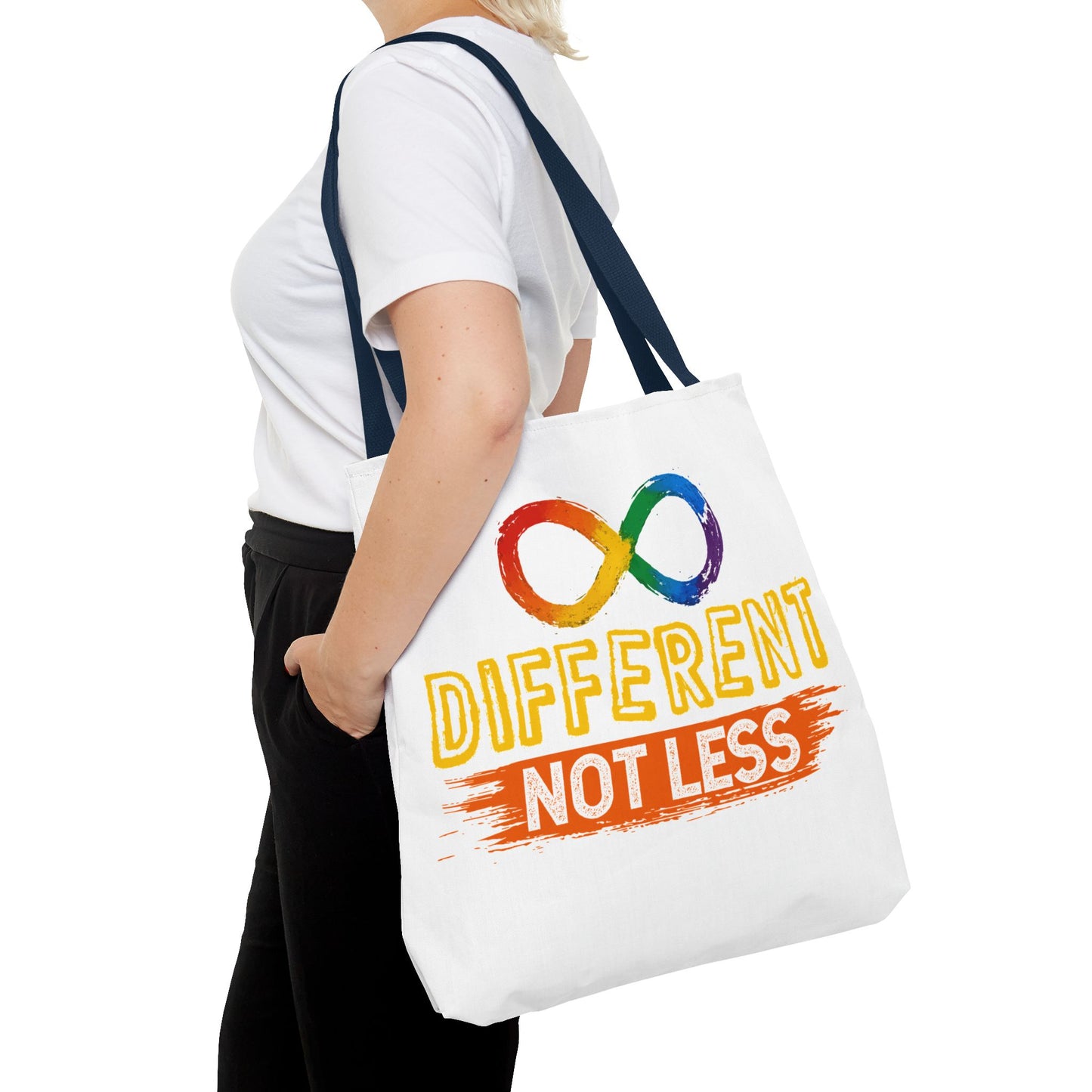 Autism Pride Tote Bag — "Different Not Less" Rainbow Infinity Reusable Shopper