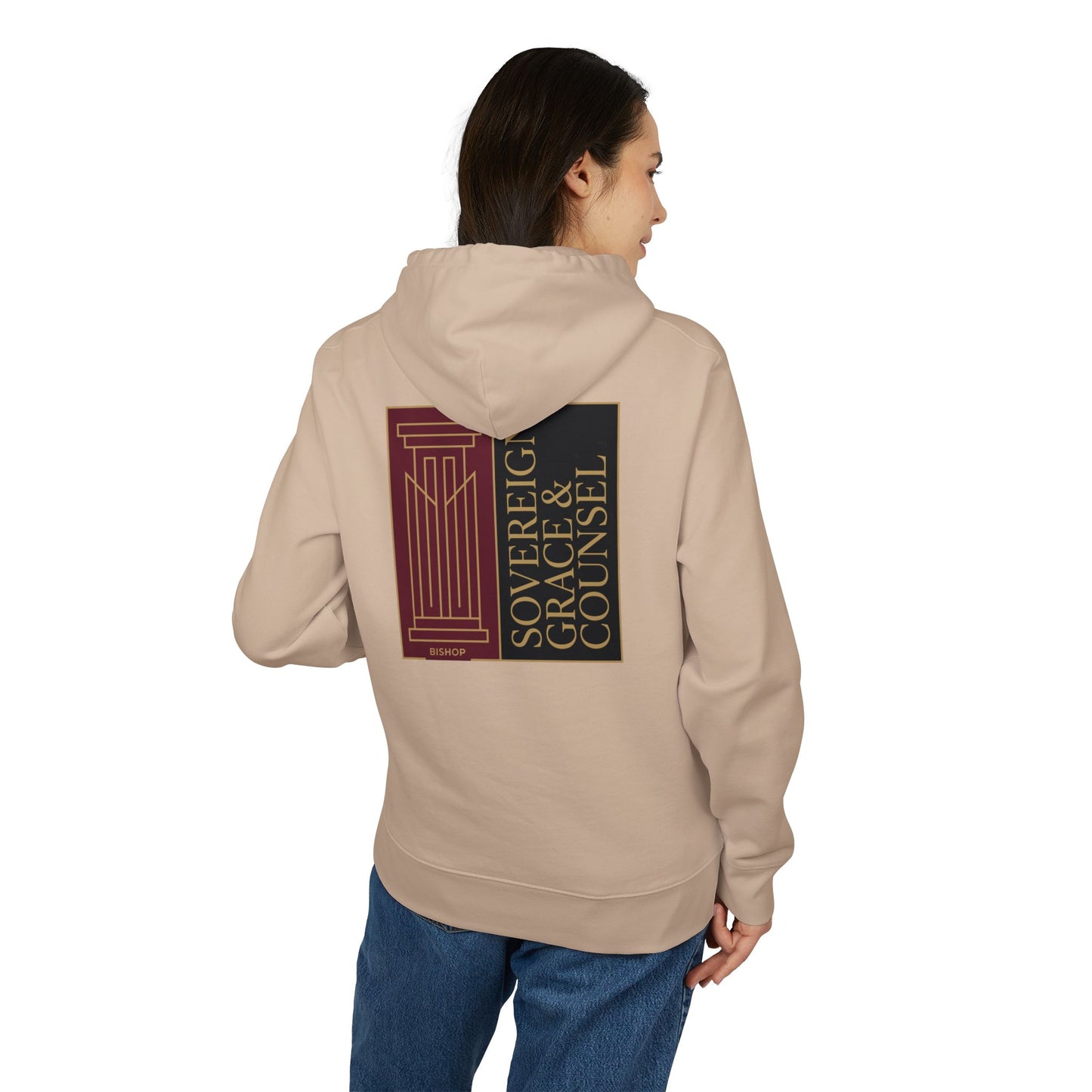 Sovereign Grace & Counsel Hoodie — Graphic Pullover with Regal Column Design