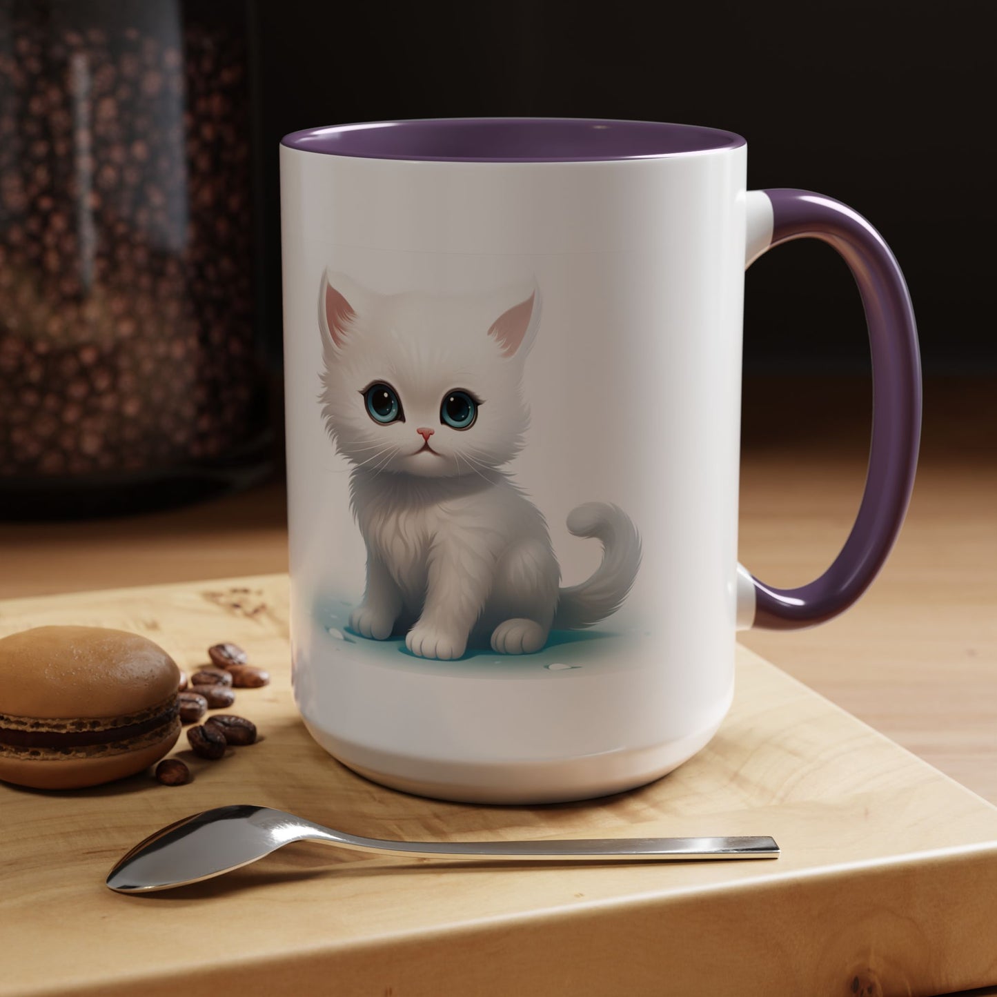 Cute White Kitten Accent Coffee Mug — Cute Cat Coffee Cup (11/15oz)
