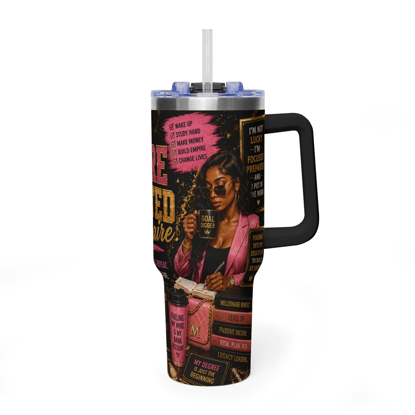 40oz Vacuum Tumbler – “Future Educated Millionaire” Motivational Travel Mug