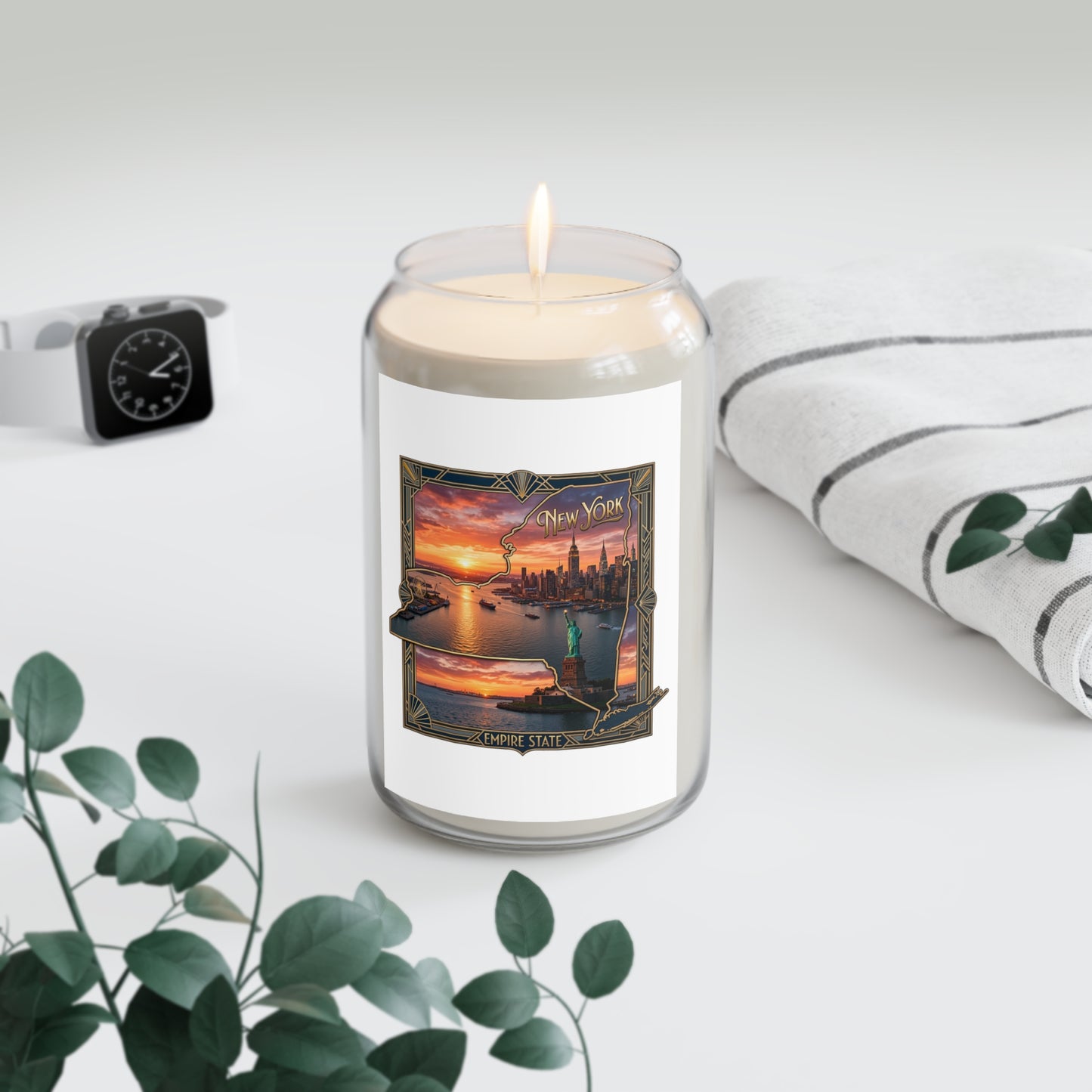 New York Sunset Scented Soy Candle — 13.75 oz (Empire State Collage)