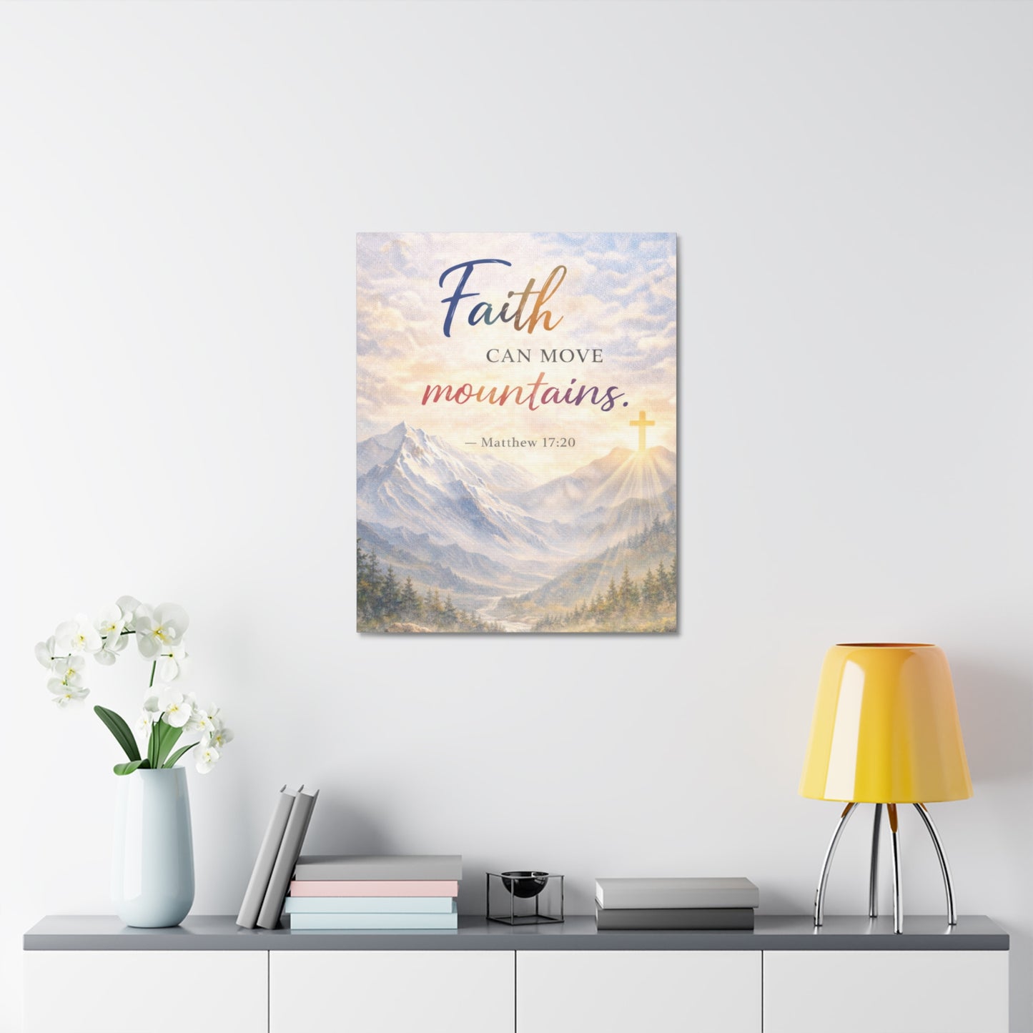 Faith Can Move Mountains Stretched Canvas – Matthew 17:20 Inspirational Wall Art