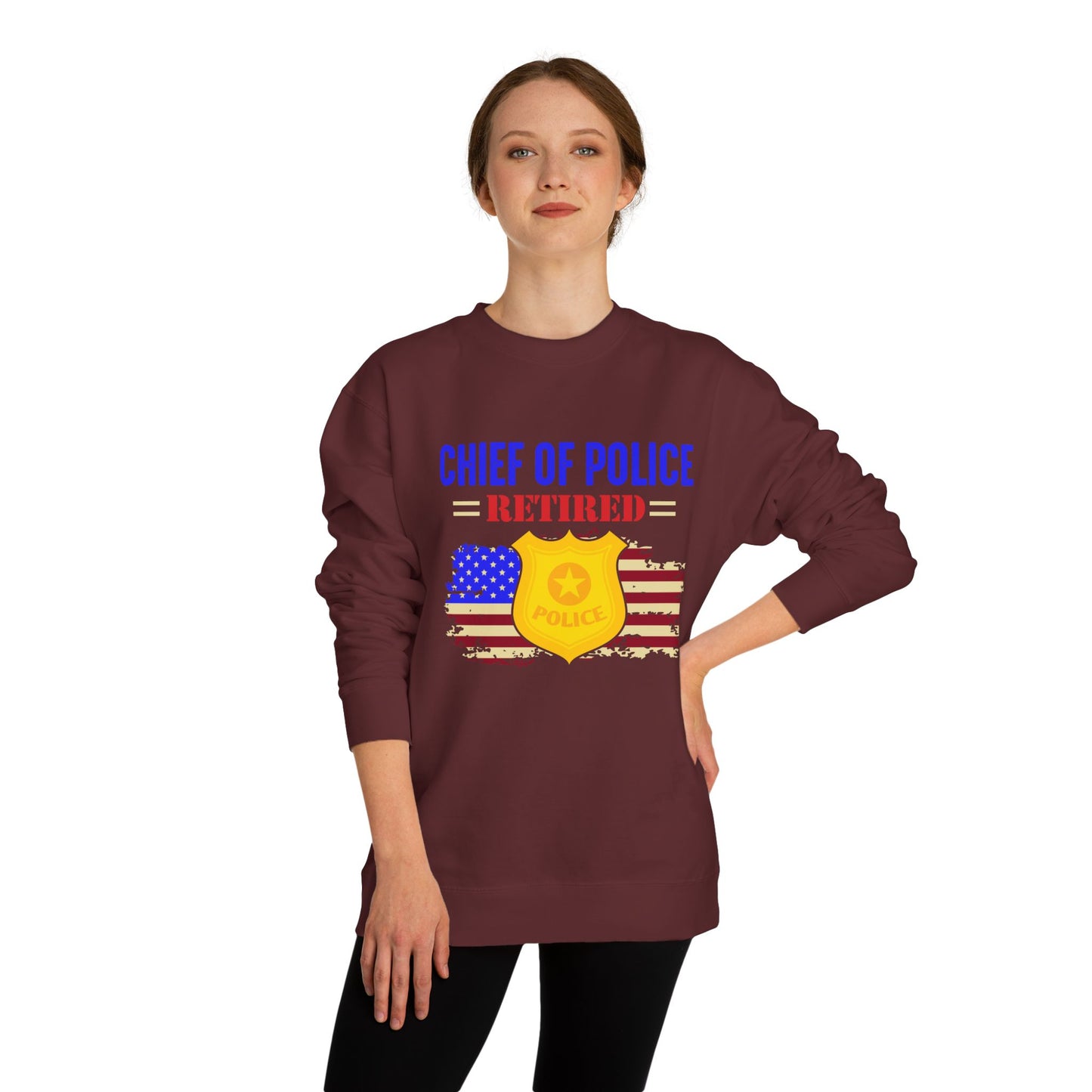 Retired Chief of Police Sweatshirt – American Flag Badge Tribute