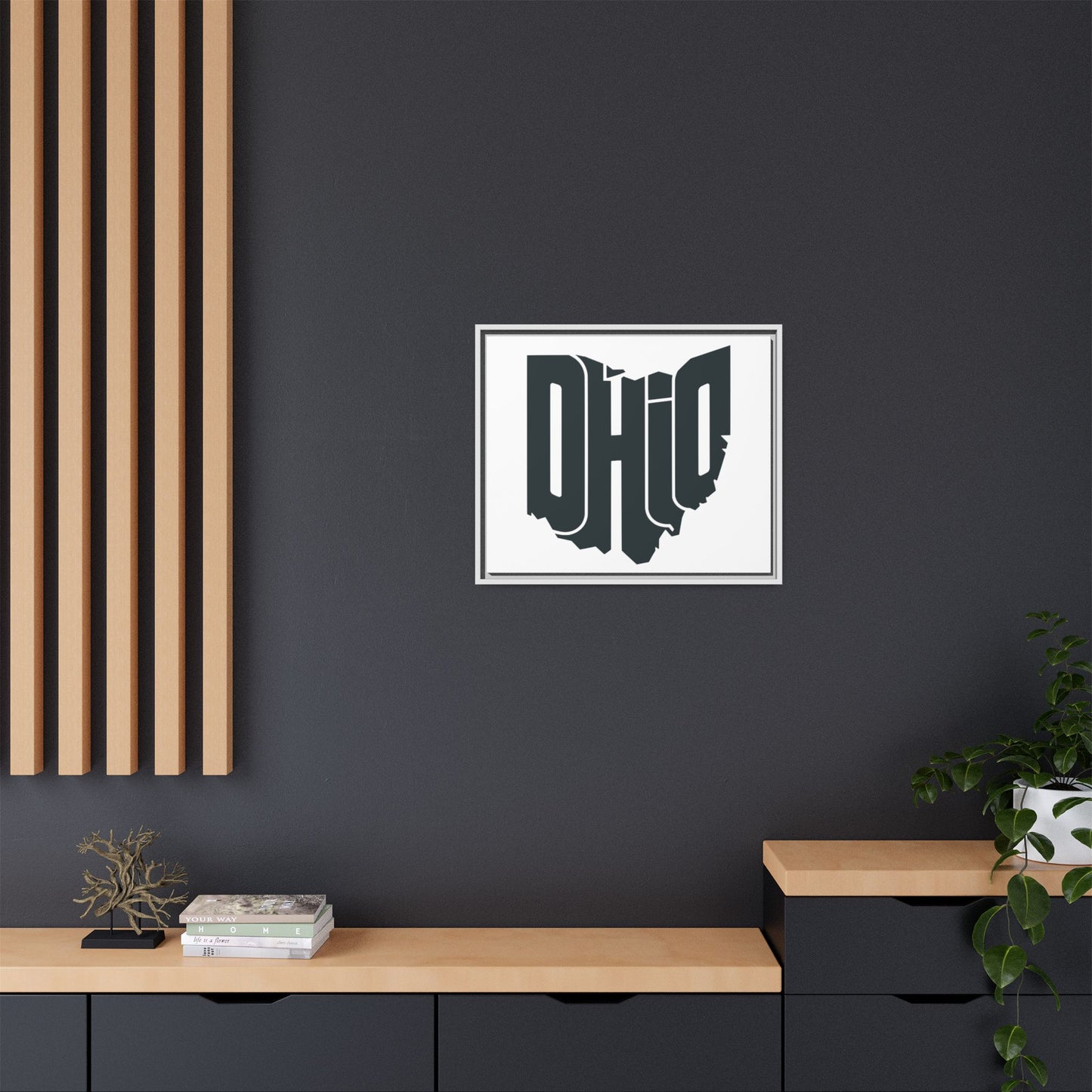 Ohio State Shape Matte Canvas Wall Art — Framed Modern State Typography Print