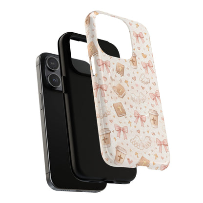 Christian Pattern Phone Case — Cute Cross, Bible & Dove Tough Magnetic Case