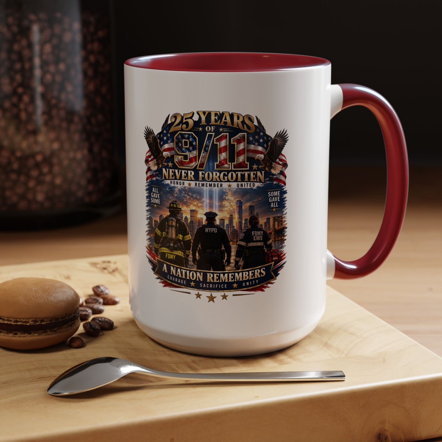 11oz/15oz Coffee Mug — 25 Years of 9/11 Never Forgotten Memorial Design