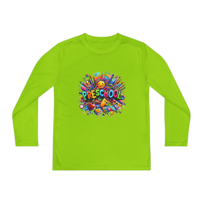 Youth Preschool Long Sleeve Tee - Colorful School Supplies Design